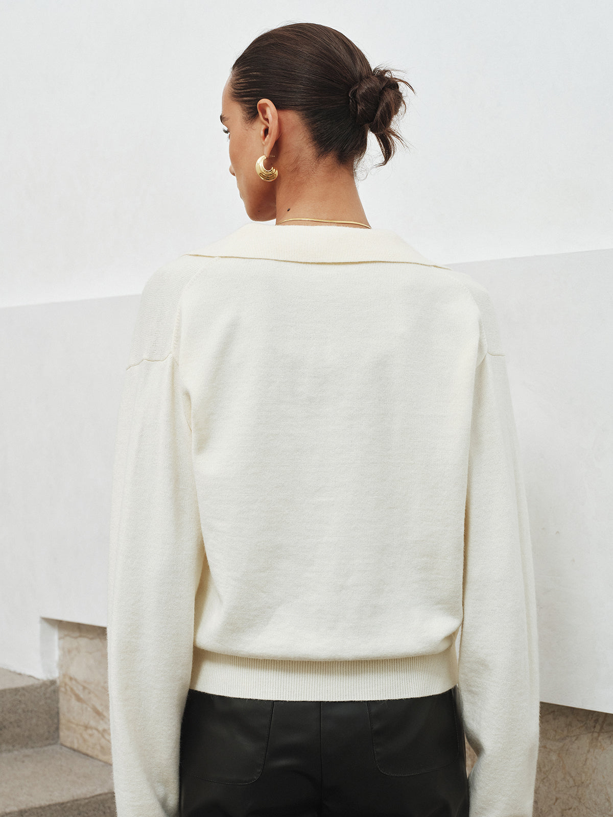 Ruffled Collared V-Neck Knit Top for Women Casual Wear