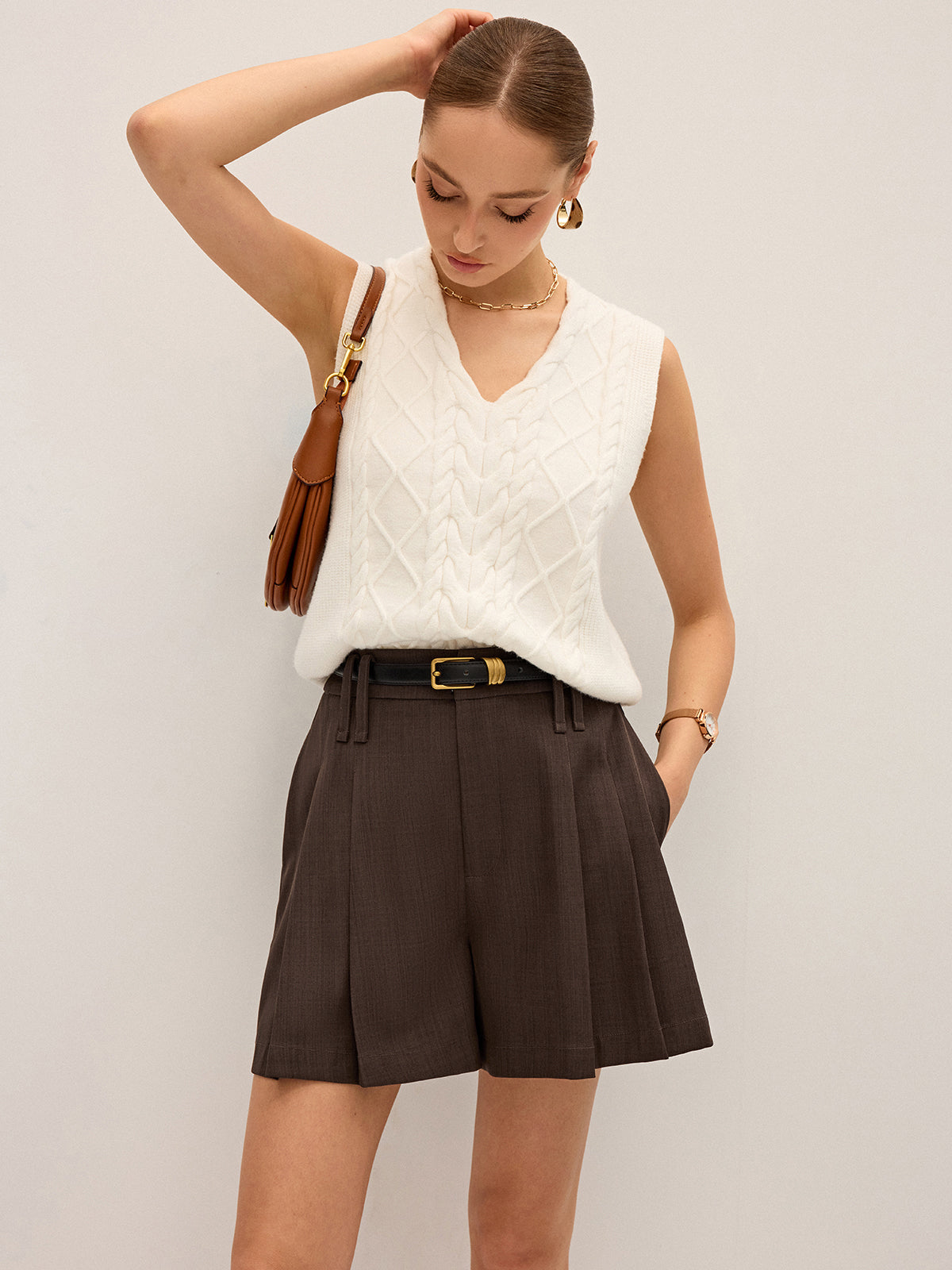 Pleated Mid-Waist Shorts for Women Casual Summer Wear