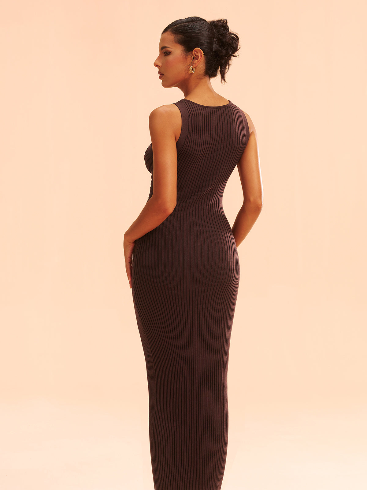 Ribbed Knit Cut-Out Bodycon Midi Dress with Side Slit Detail