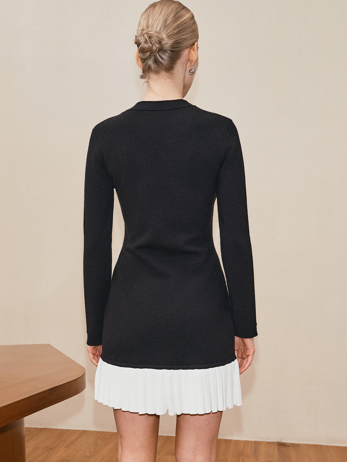 Long Sleeve Pleated Hem Sweater Dress with Cozy Knit Fabric