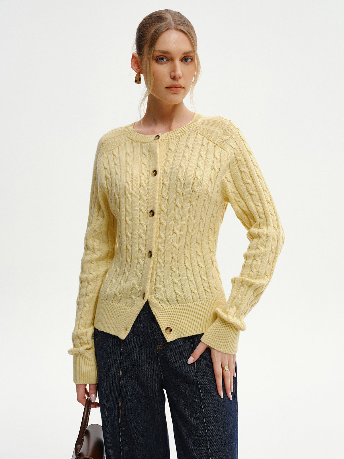 Cable-Knit Buttoned Cardigan with Pockets for Women