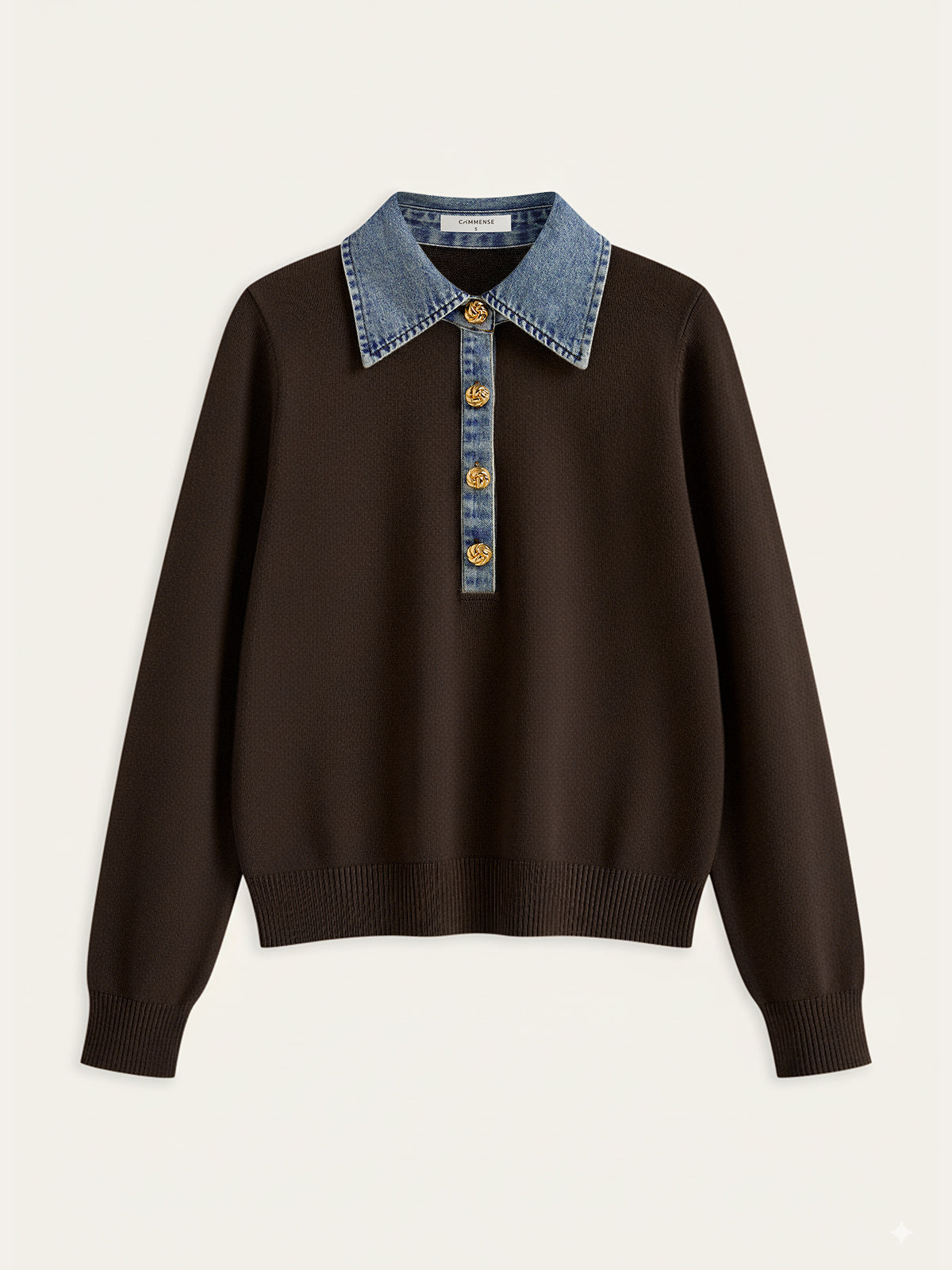 Denim Collar Wool Blend Knit Top for Women, Comfortable Autumn Wear