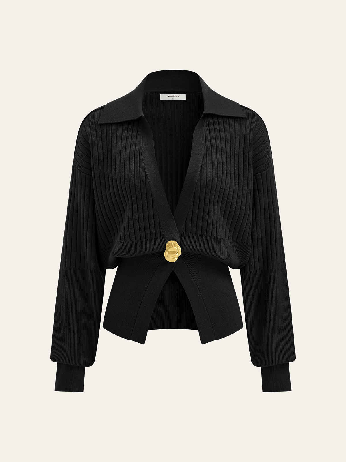 Oversized Ribbed Collared Metal Button Women's Stylish Cardigan Sweater