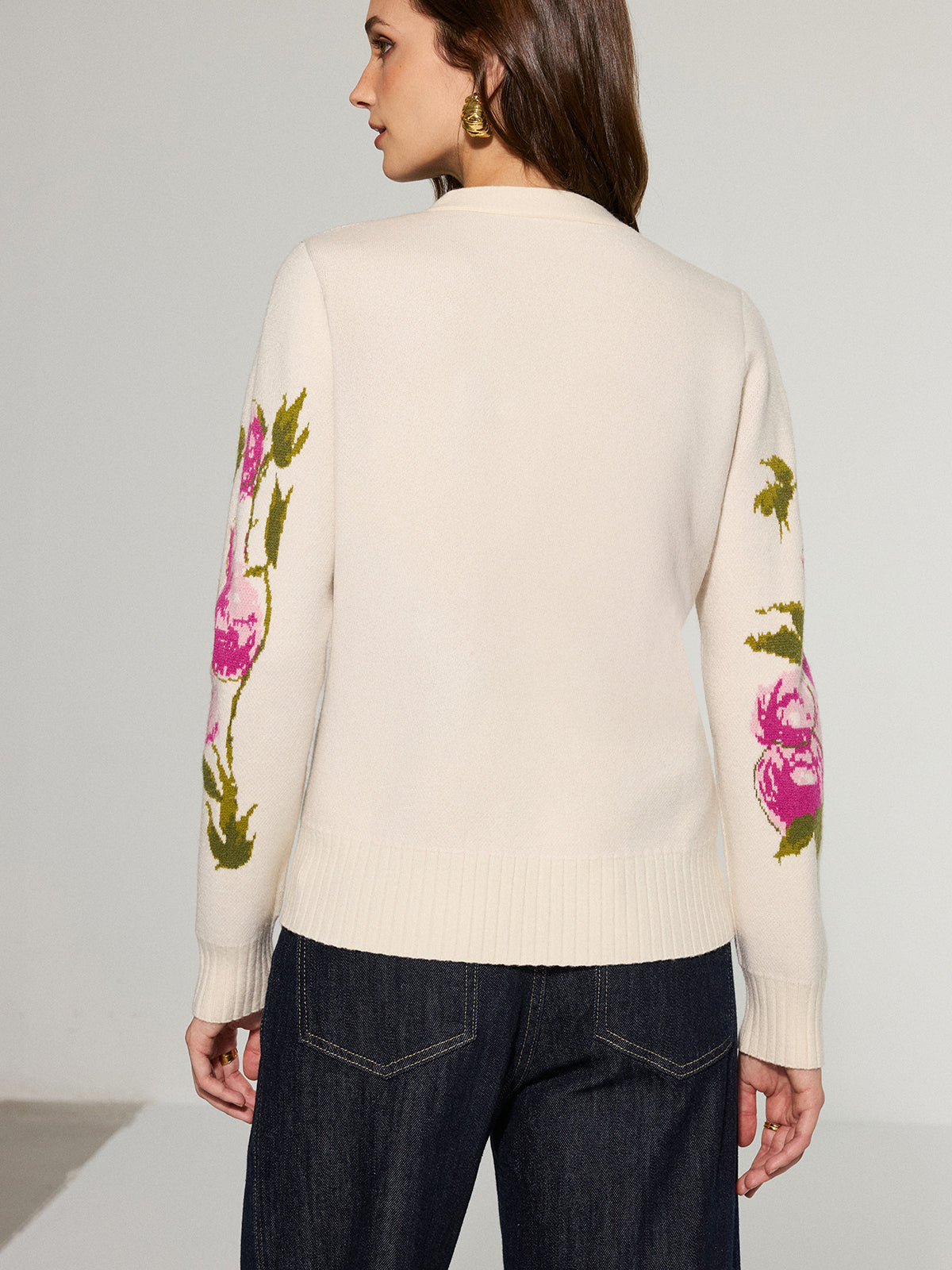 Floral V-Neck Button-Front Cardigan Lightweight Spring Layer