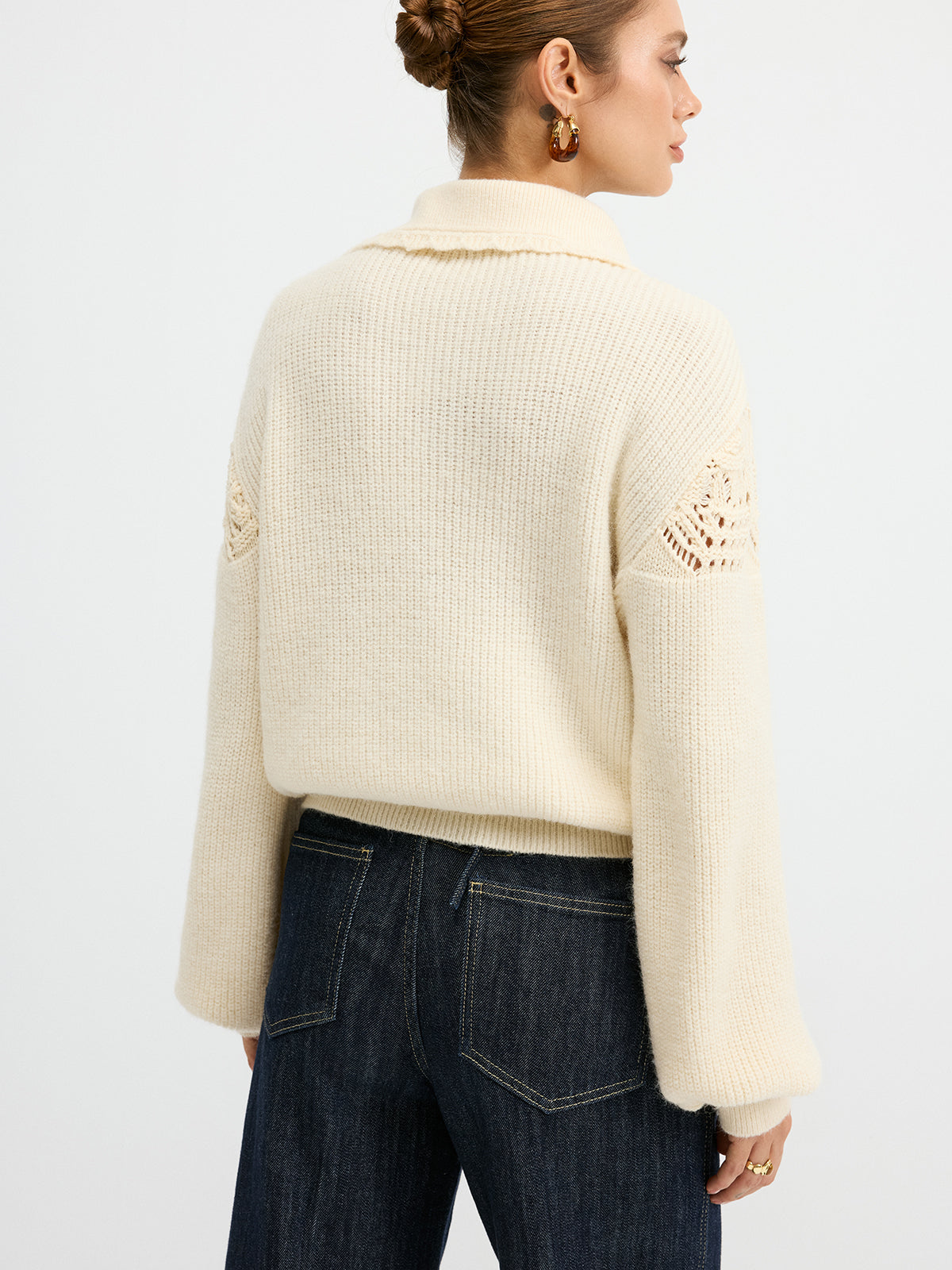 Openwork Polo Knit Sweater for Stylish Casual Wear