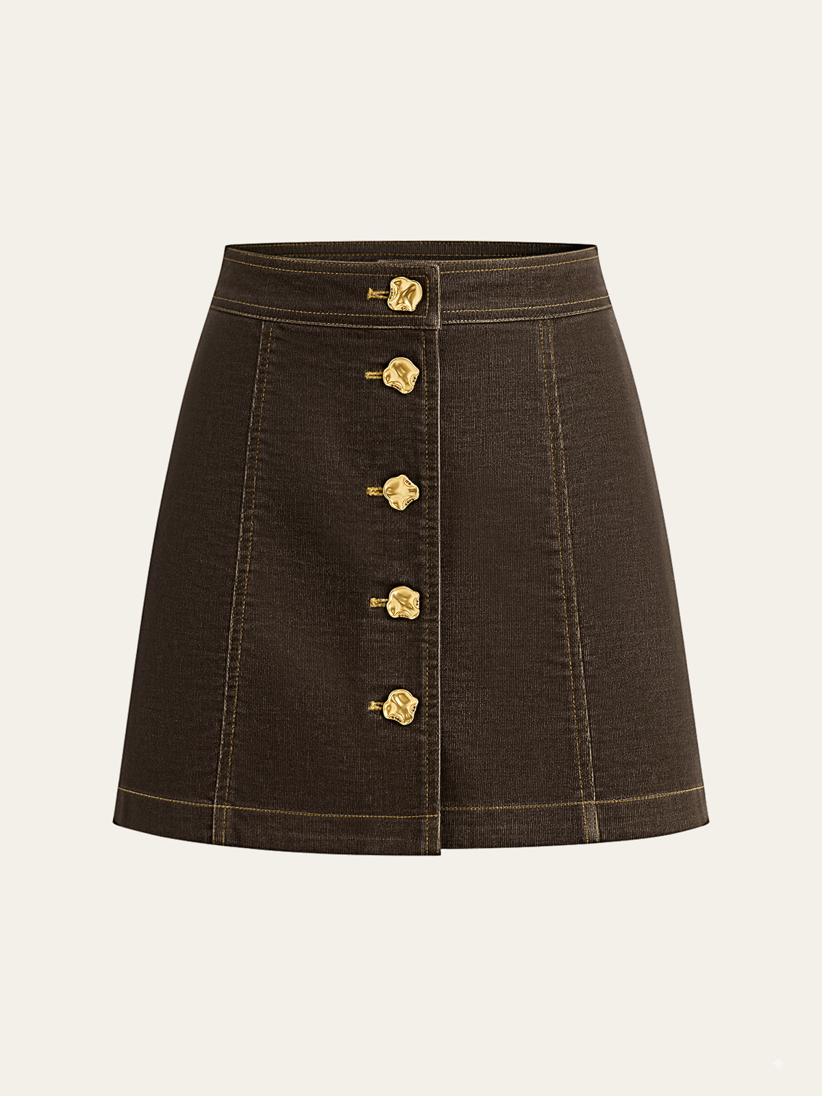 Metal Button-Front Mini Skirt with High Waist Design