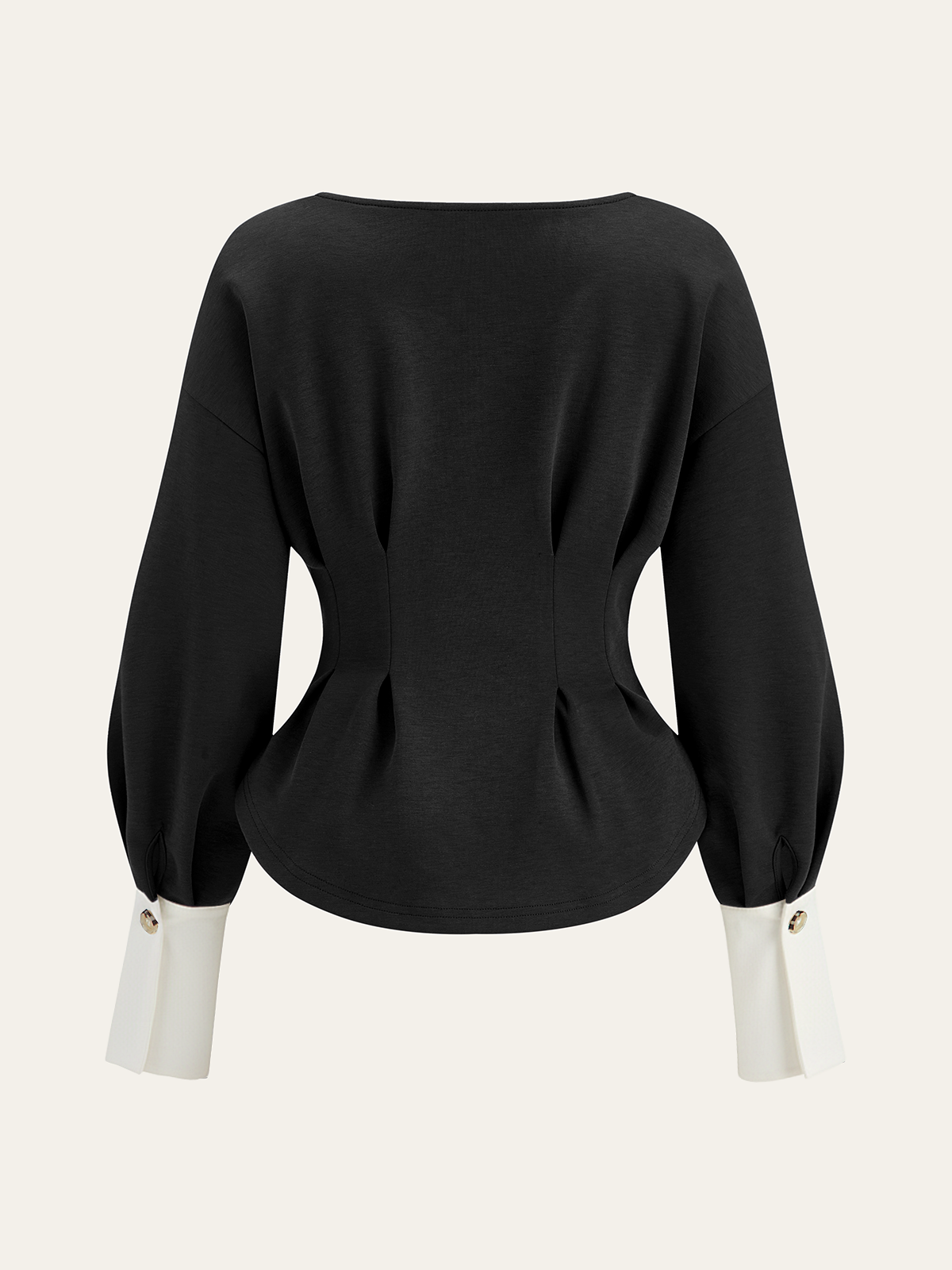 Round Neck Balloon Sleeve Peplum Sweatshirt with Ribbed Cuffs and Hem