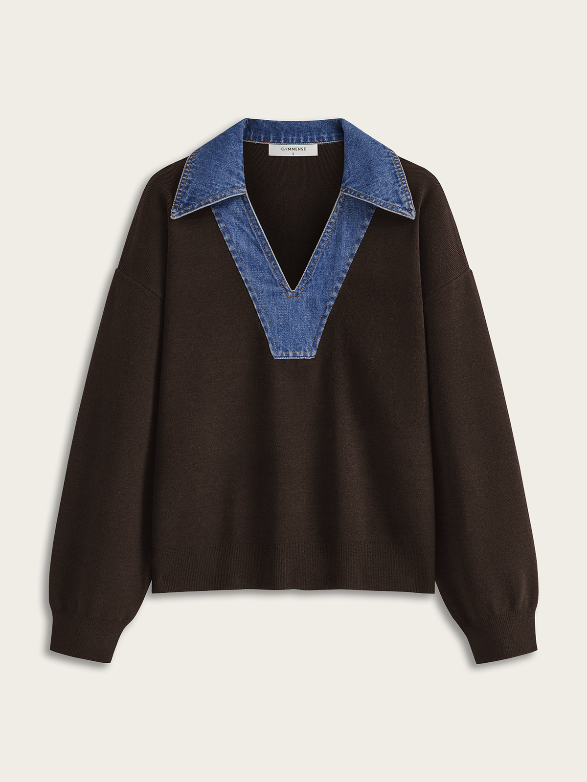 Denim Collar V-Neck Sweater for Casual Layering Comfort