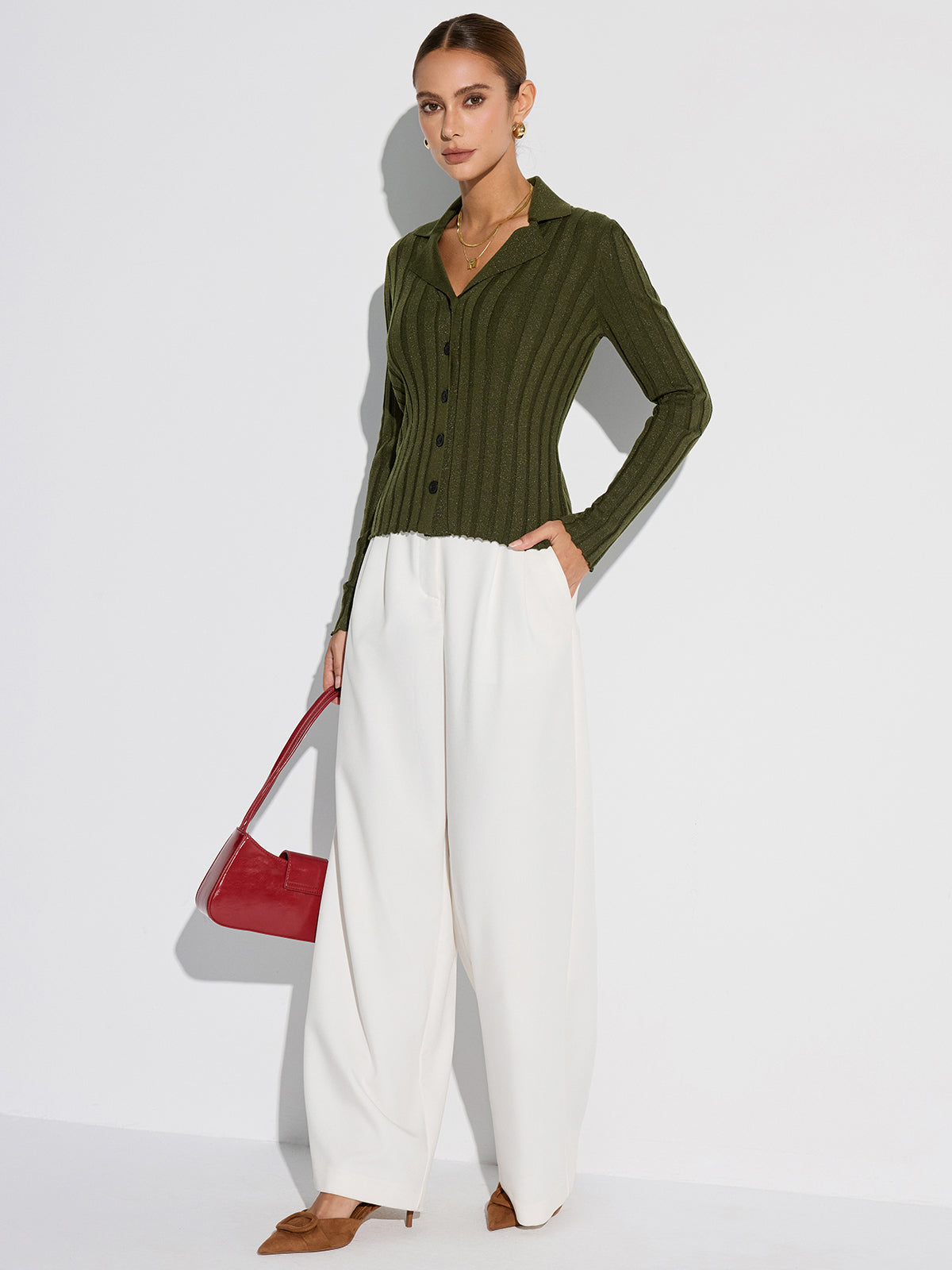 Collared Textured Button Wool Blend Sweater for Winter Comfort