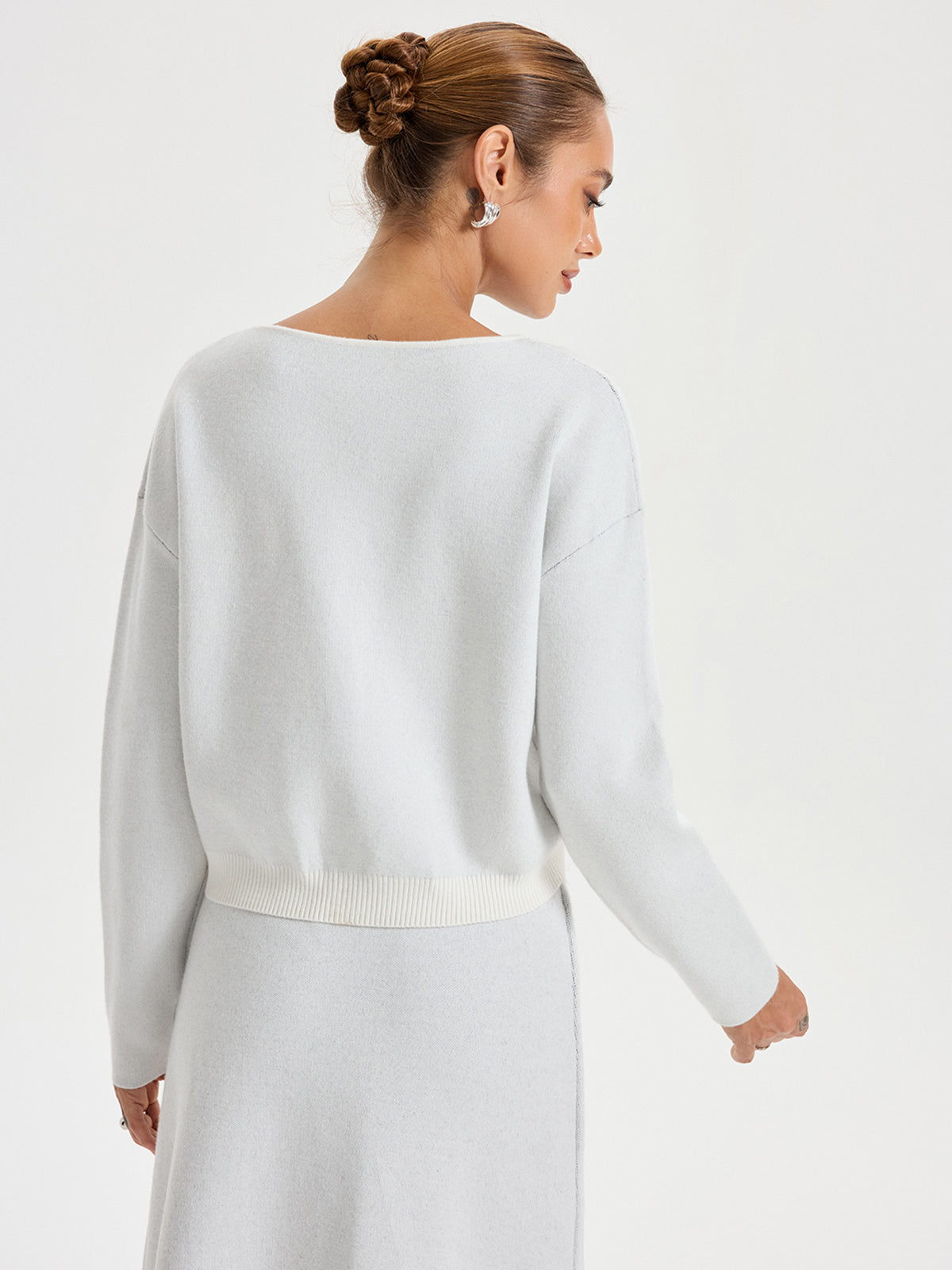 Ink-Wash Painting Pattern Round Neck Knit Top for Women Casual Wear