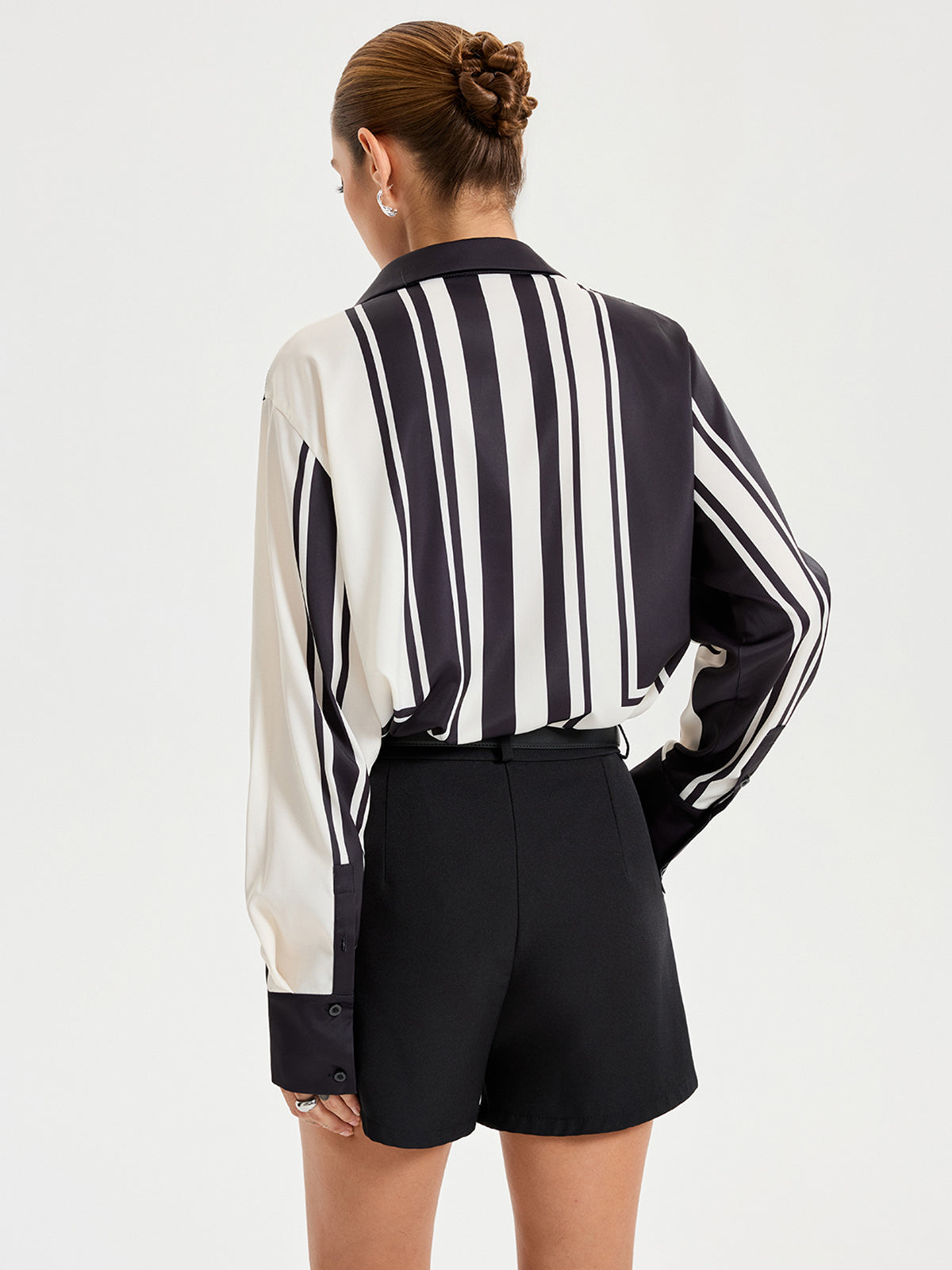 Contrast Striped Lapel Collar Shirt with Button Closure for Men