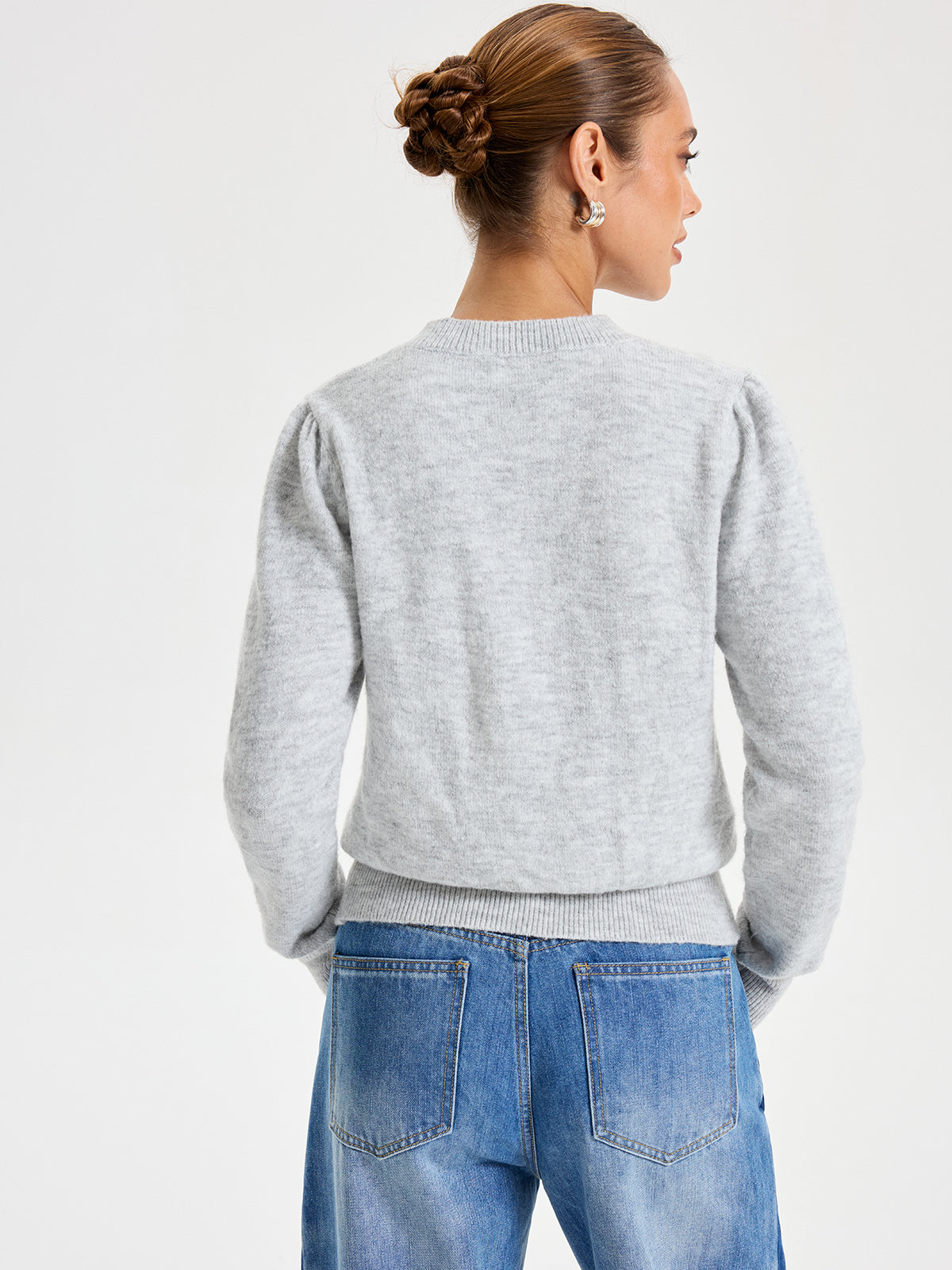 Buttoned Crew Neck Cardigan Lightweight Cotton Blend