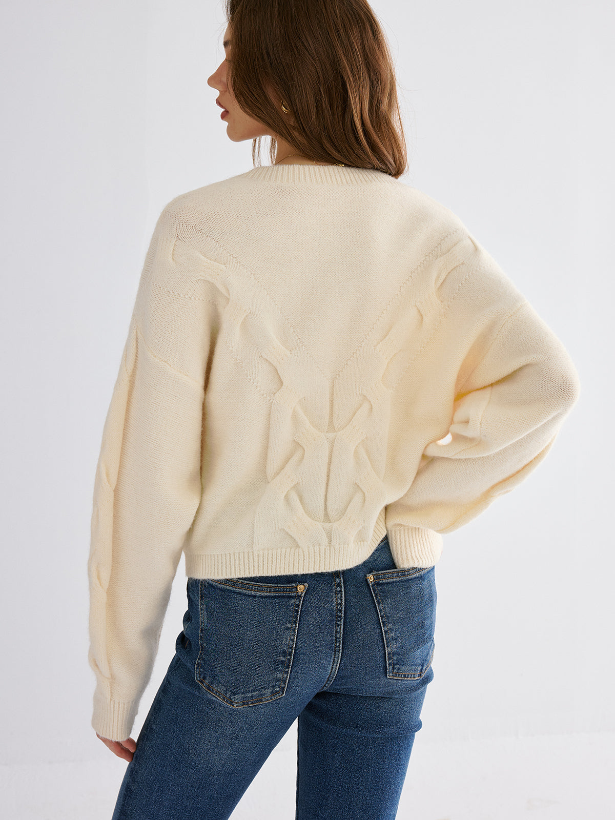 Cable Knit Cross-Front V-Neck Sweater Cozy Winter Essential