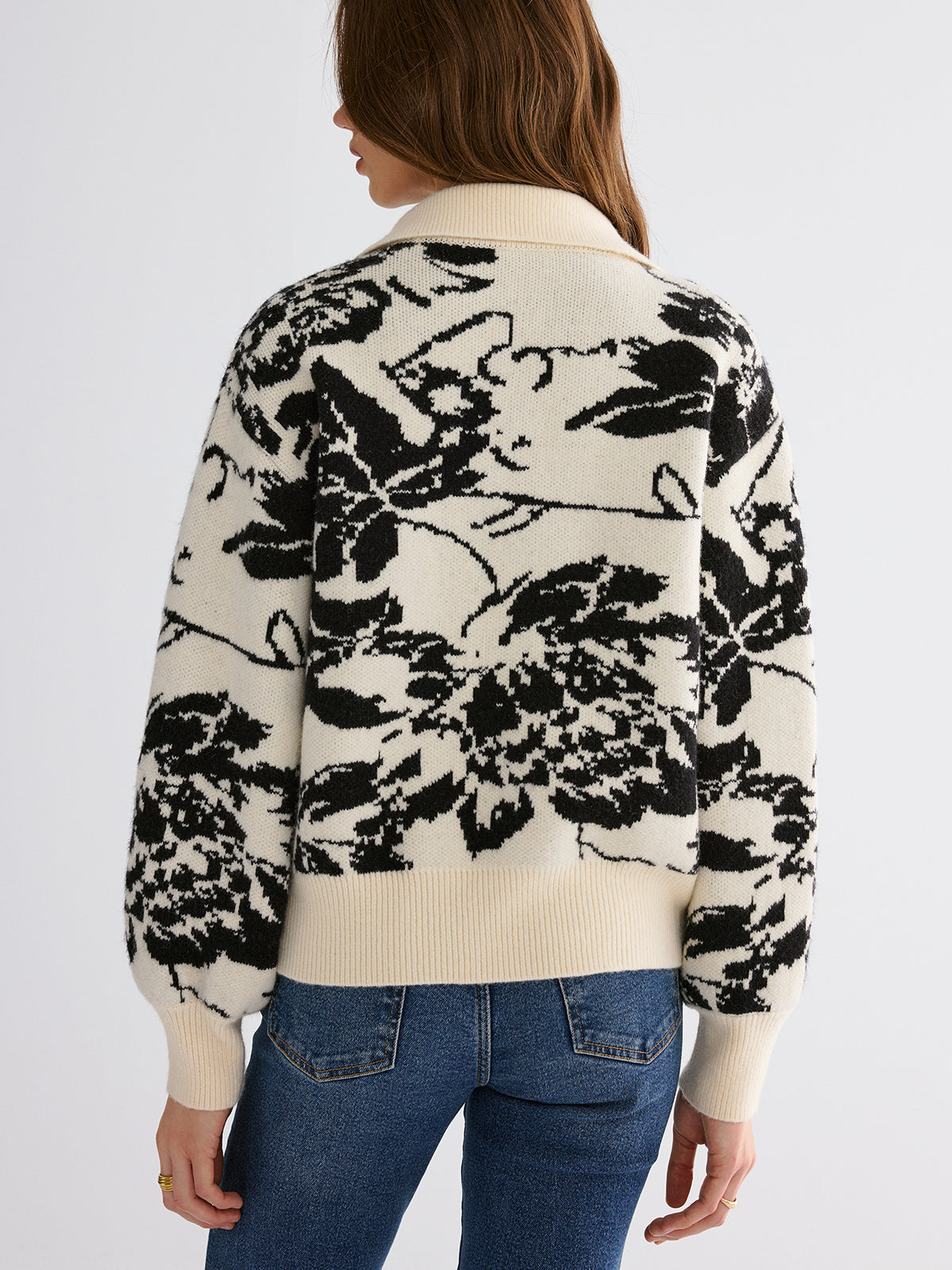 Floral Jacquard Button Cardigan Sweater Women's Lightweight Tops