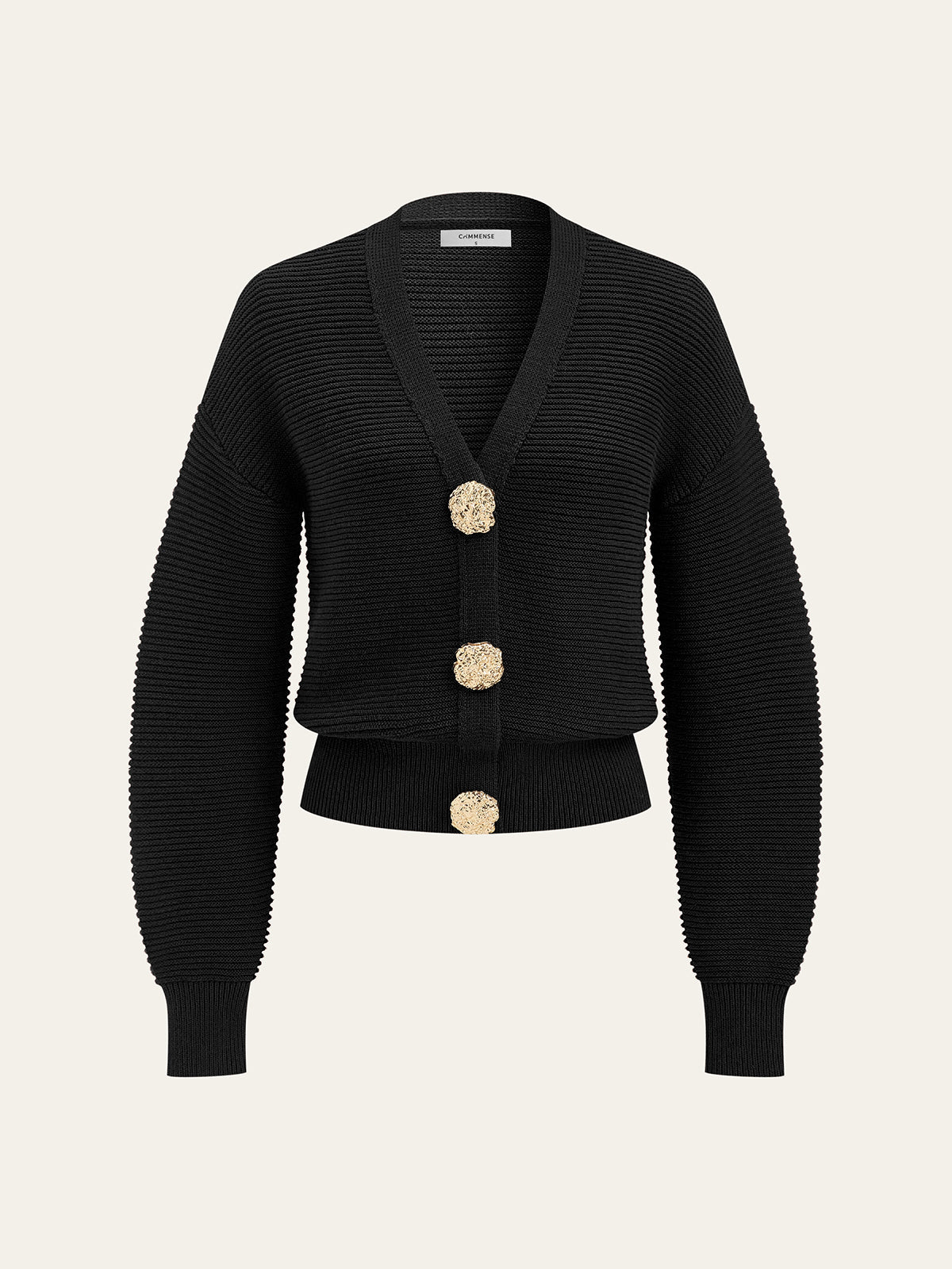 Metal Button V-neck Textured Cardigan - Women's Cozy Fall Sweater