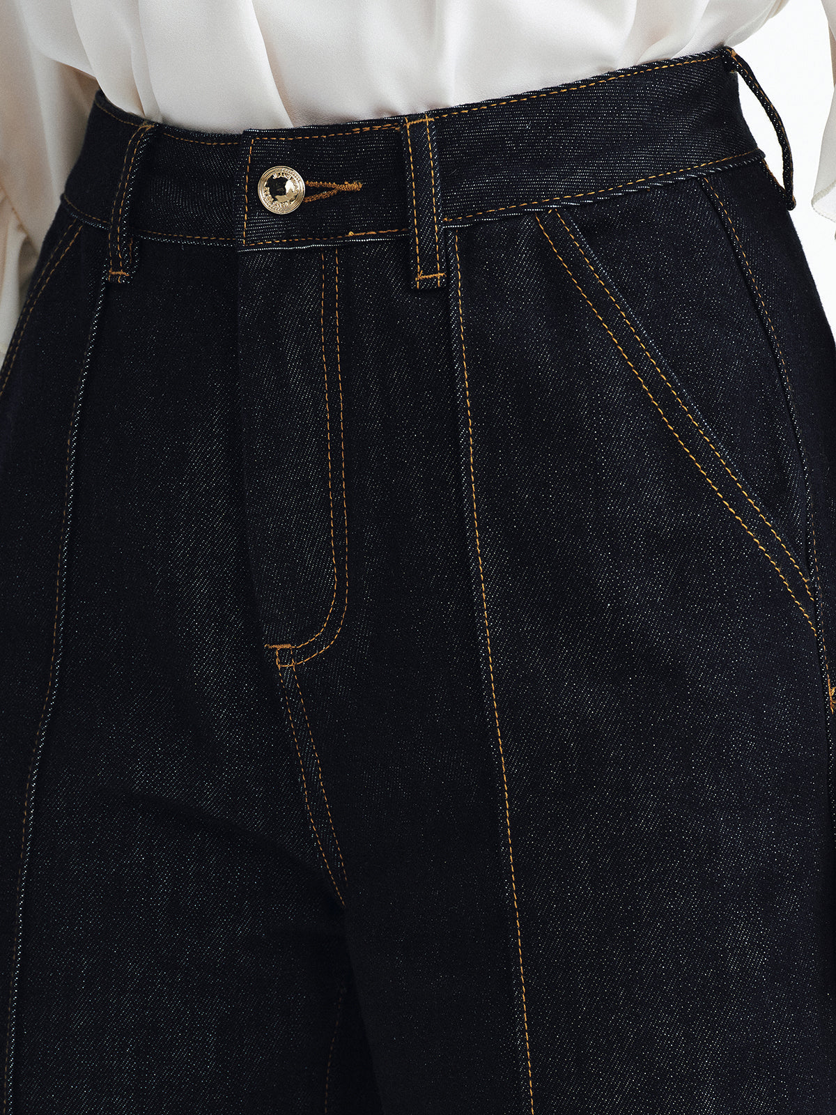 Mid-Waist Denim Cuffed Jeans with Stretch for Women
