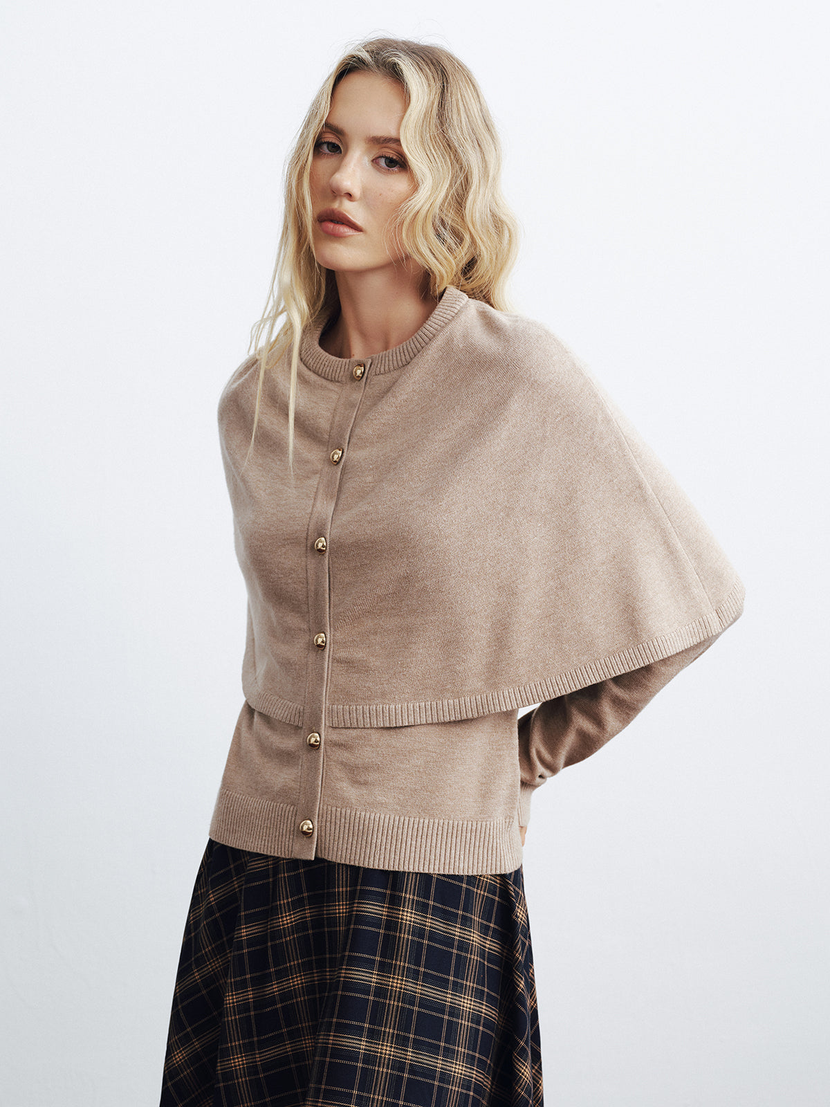 Layered Cape-Style Cardigan for Women with Elegant Design