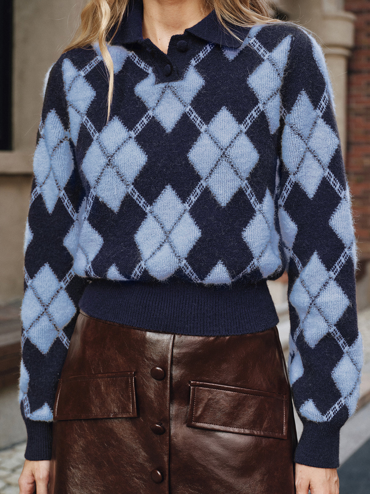 Argyle Pattern Collared Sweater for Stylish Winter Wear