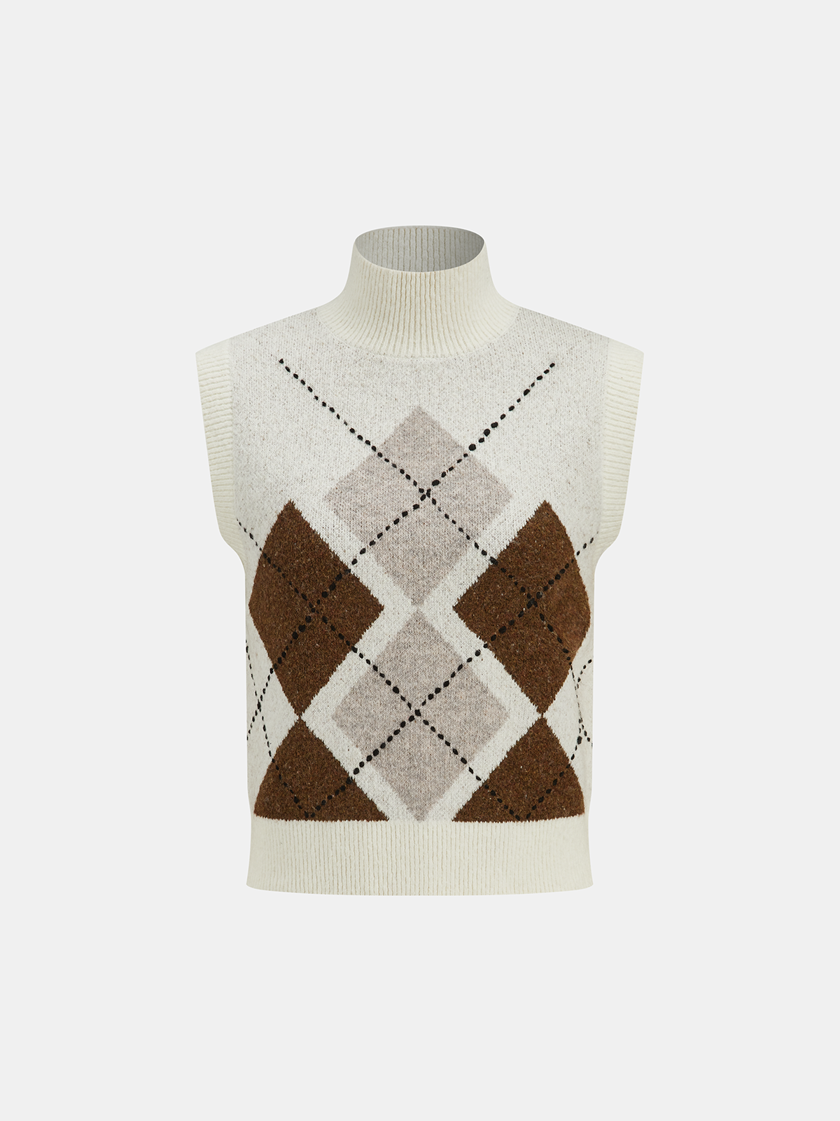 Argyle Turtleneck Knit Vest for Casual Wear