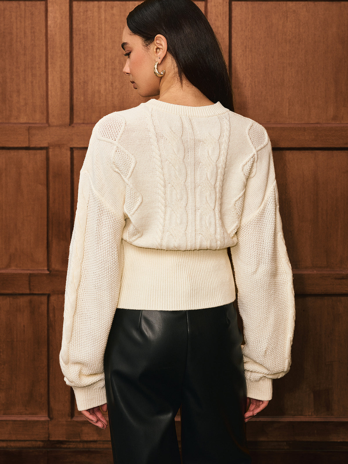Cinched Waist Cable-Knit Wool-Blend Sweater Cozy Winter Fashion Essential
