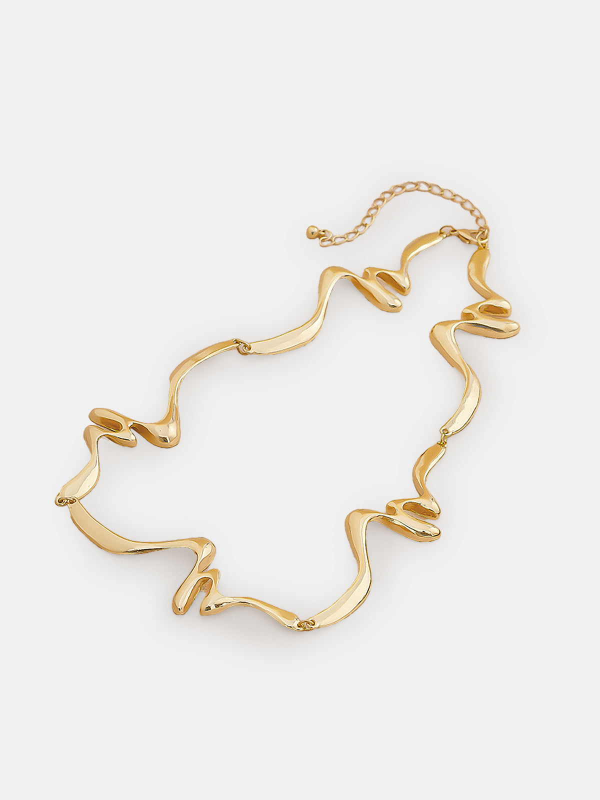 Geometric Wave Statement Choker Necklace, Elegant Modern Metallic Design Accessory