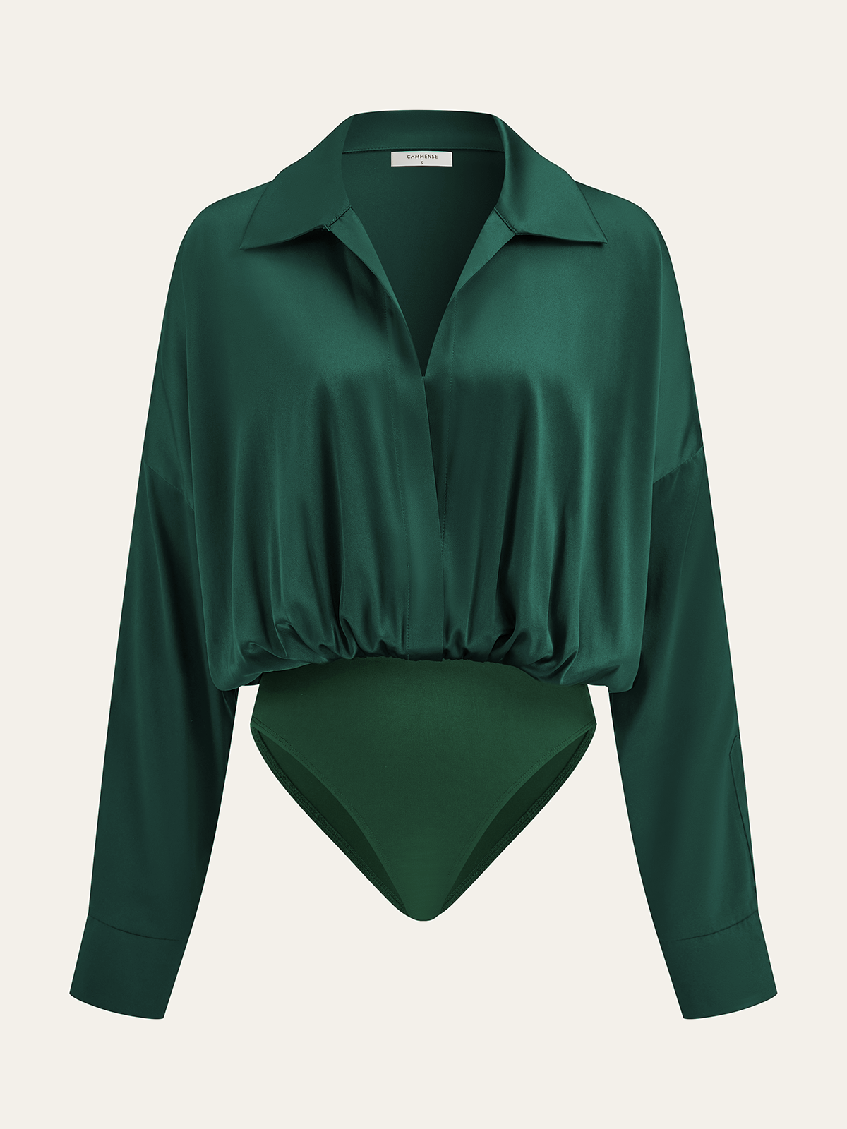 Satin Collared Long Sleeve Bodysuit for Women Elegant Evening Wear