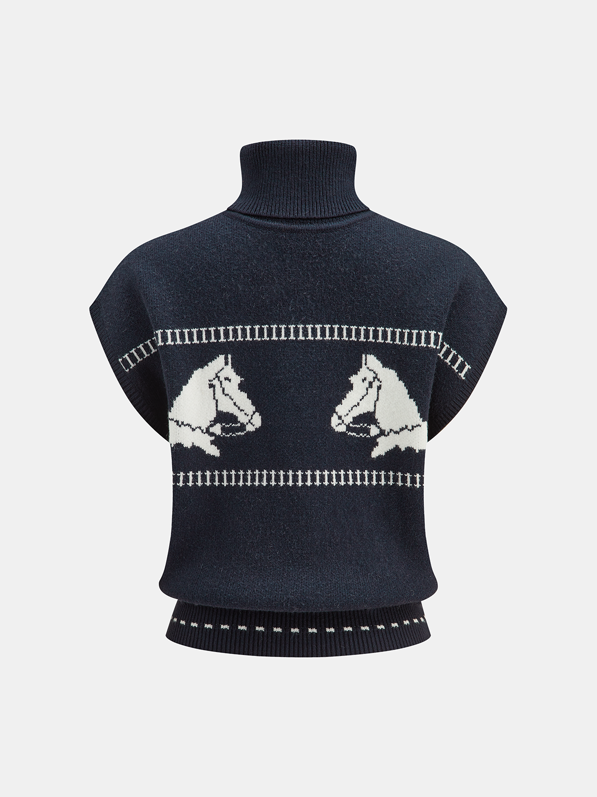 Horse-Pattern Cap Sleeve Turtleneck Sweater Vest for Women Comfort Fit