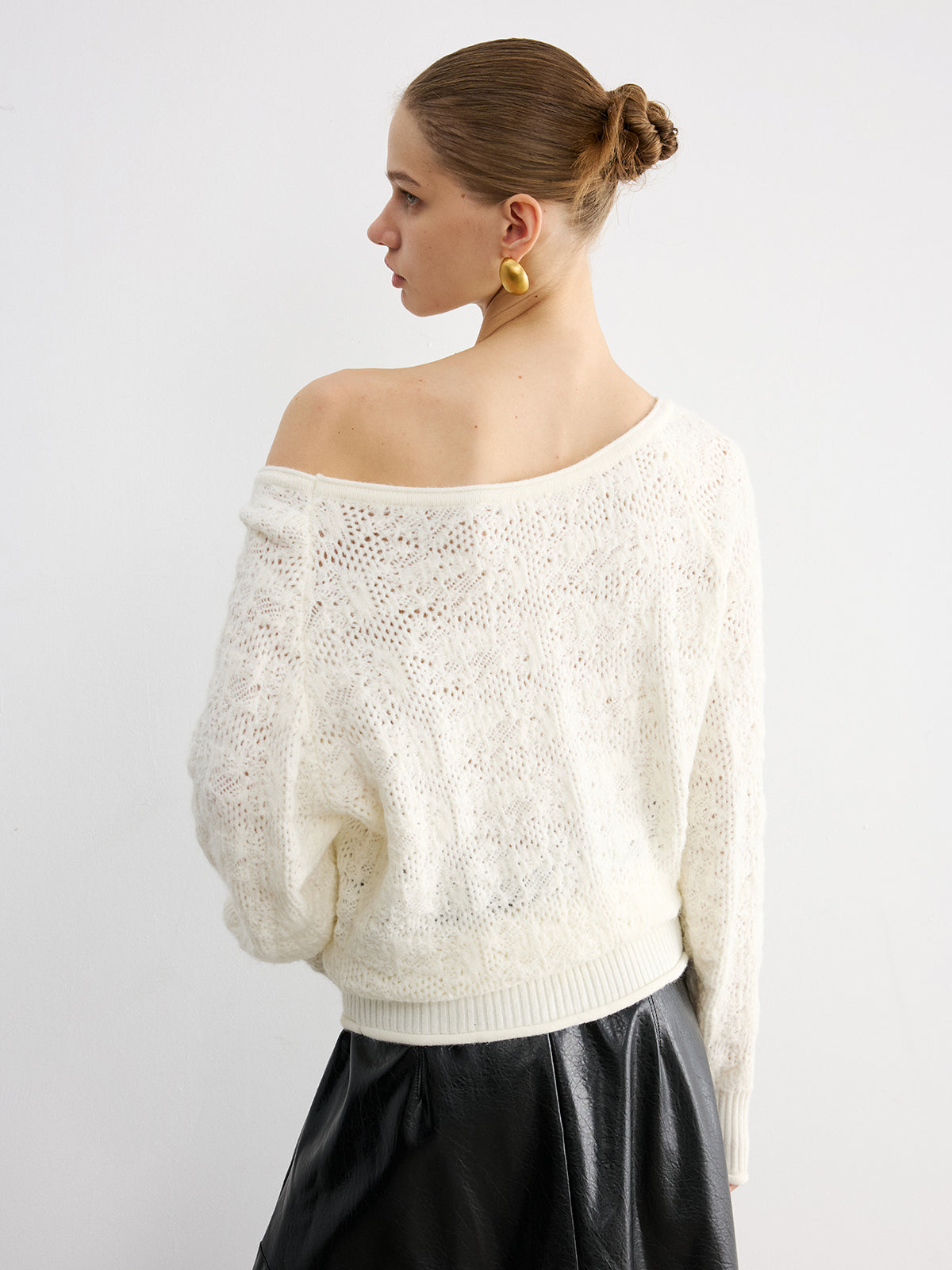 Off-Shoulder Open-Knit Sweater for Women Casual Style