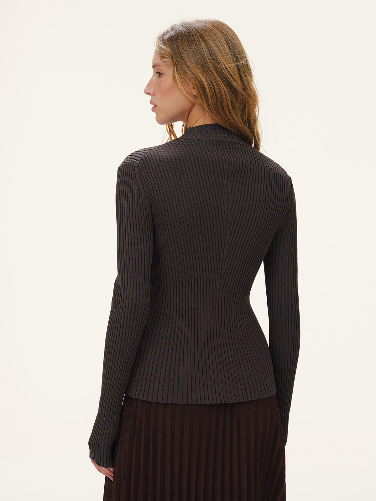 Metal Detail Cut-Out Mock Neck Long Sleeve Slim Fit Sweater for Women