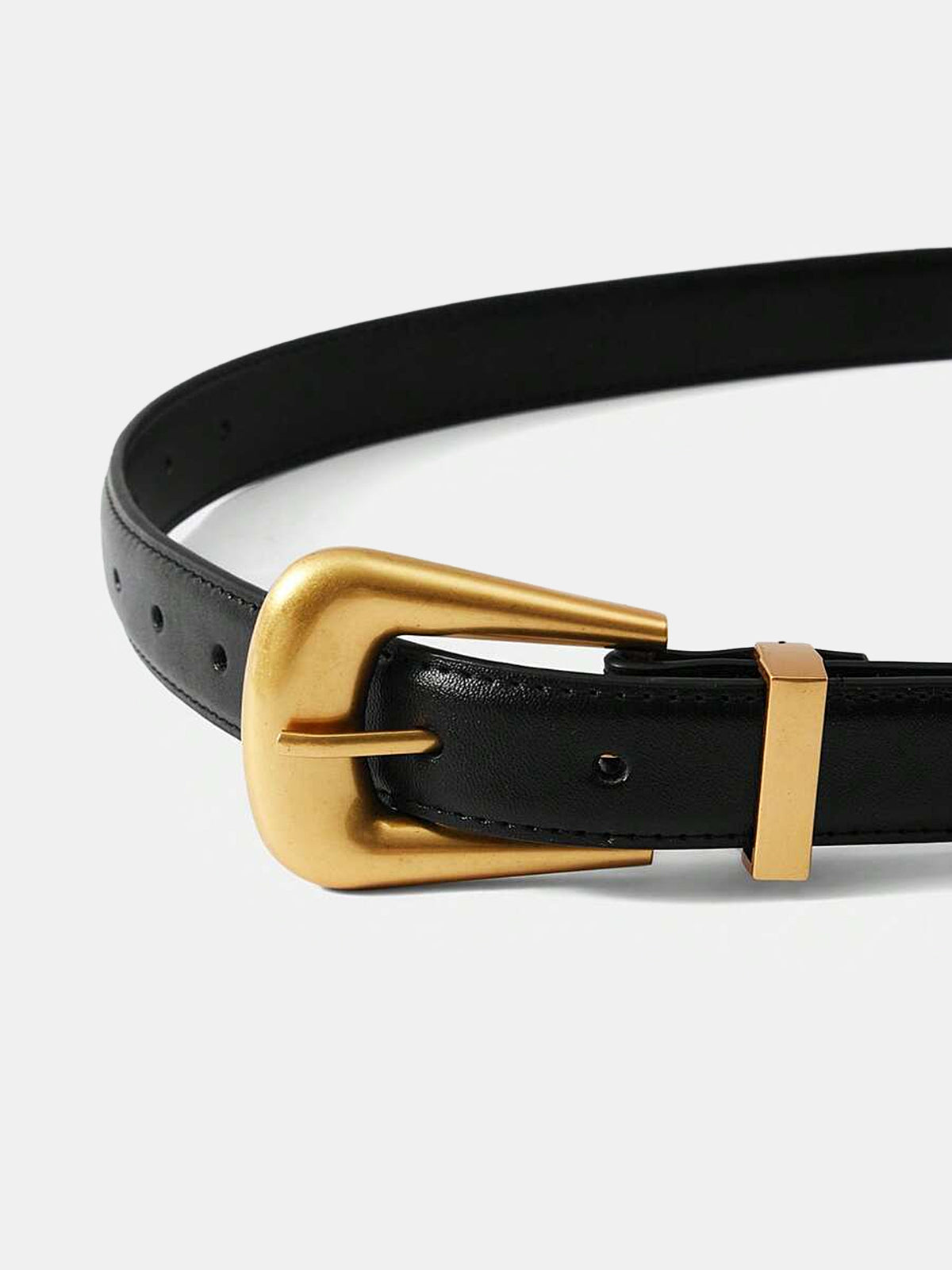 Golden Buckle Leather Belt for Men and Women, Adjustable Fit