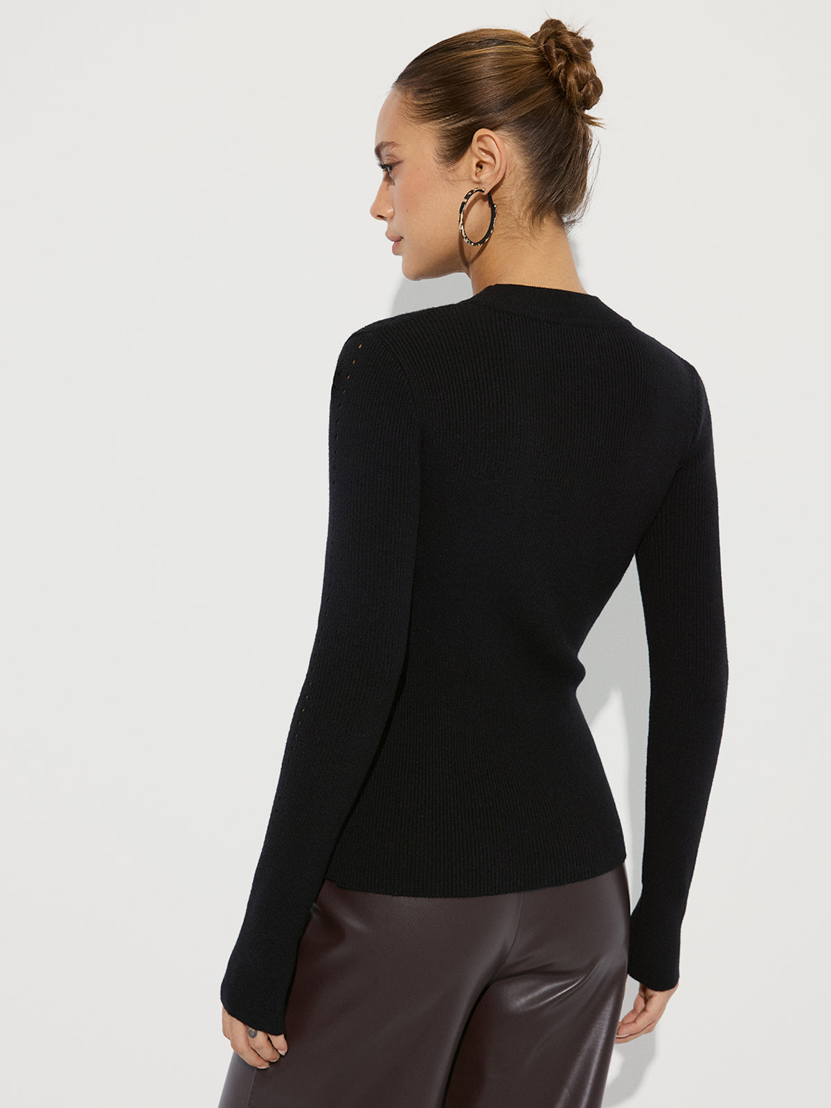 Studded Side Slit Knit Sweater for Women Casual Wear
