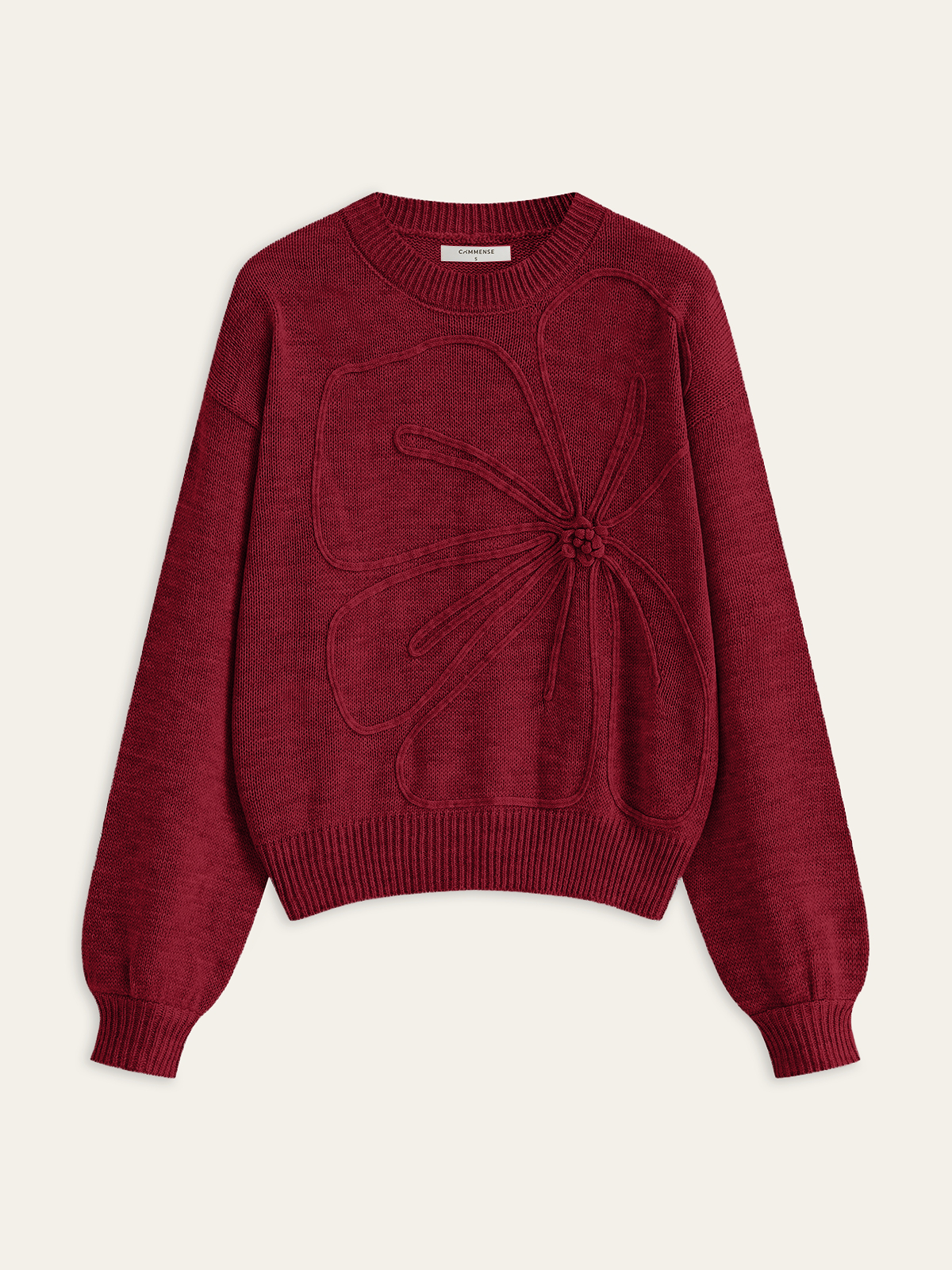 Flower Applique Sweater Elegant Casual Embroidered Pullover