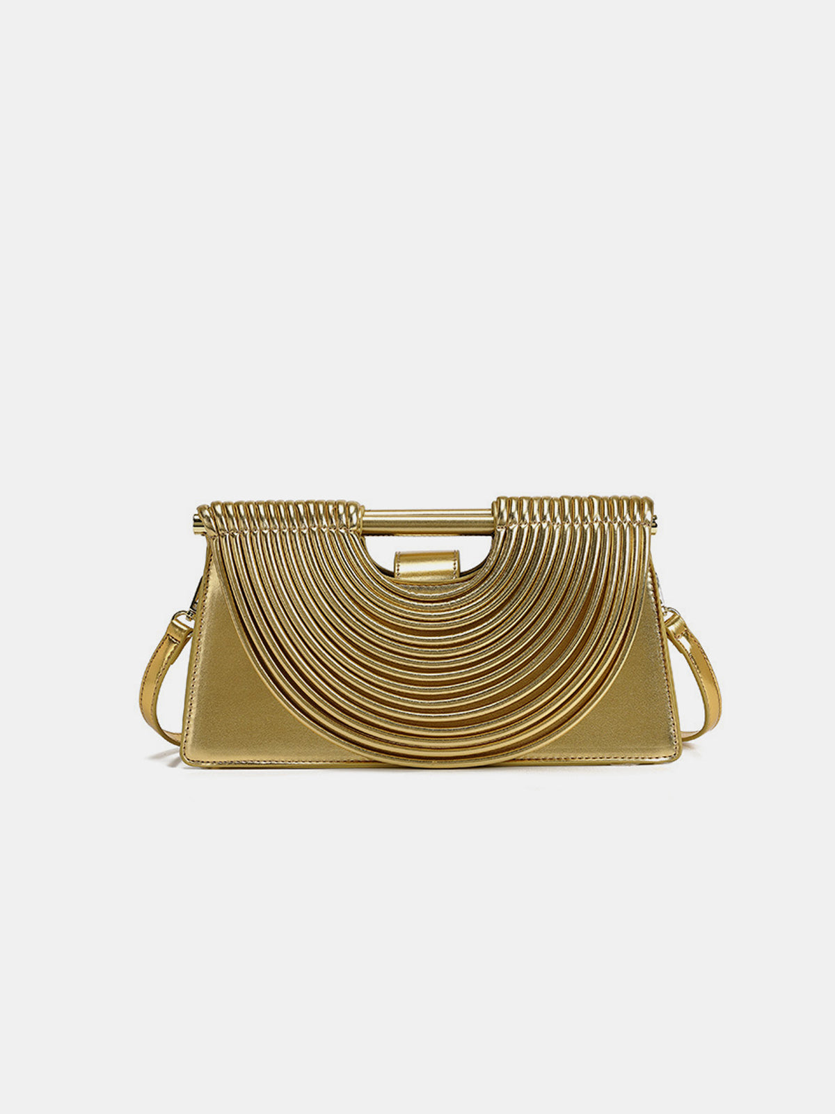 Curved Striped Handle PU Leather Bag for Men and Women