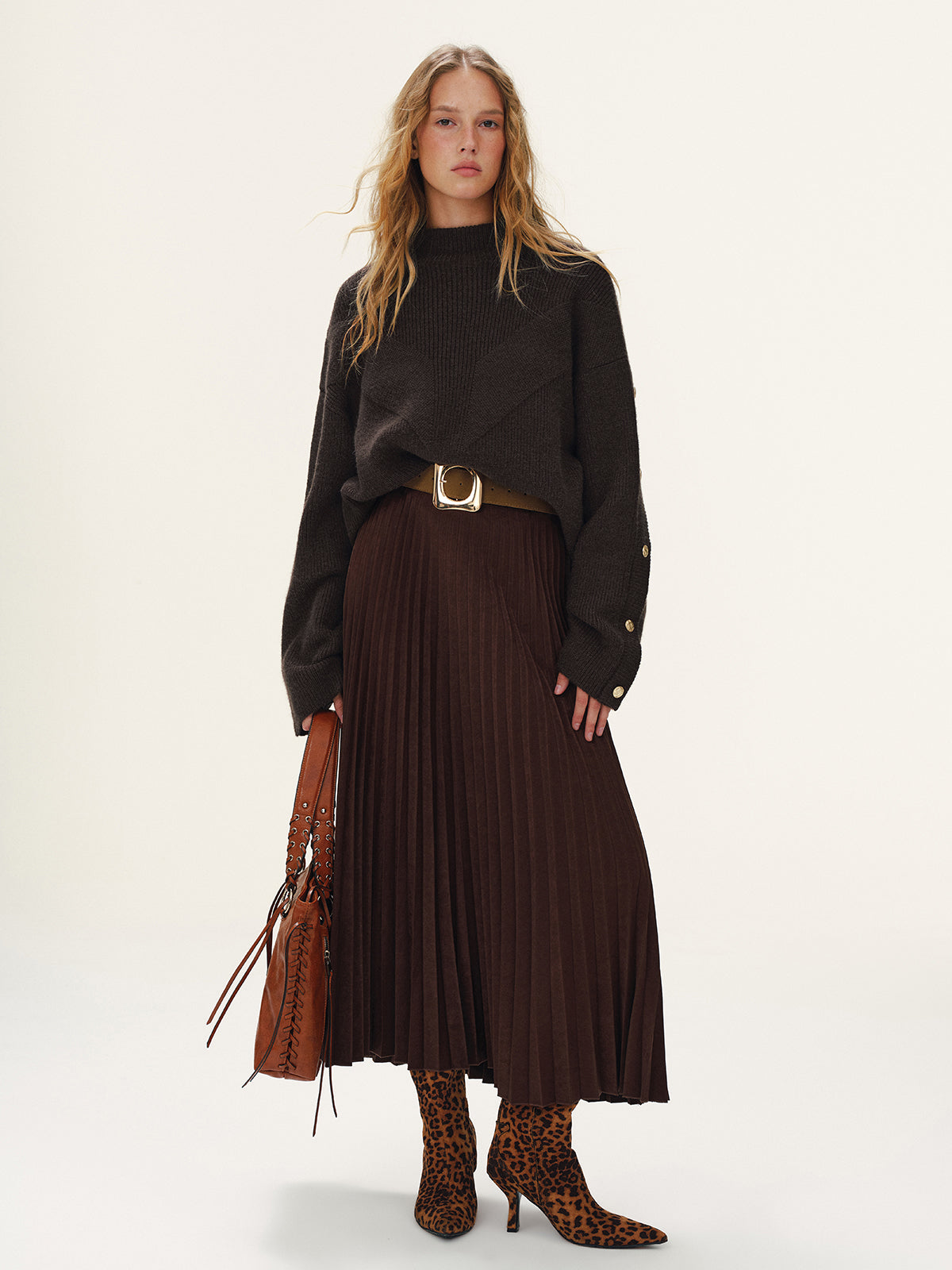 Button Detail Mock Neck Knit Sweater, Cozy Winter Essential Pullover
