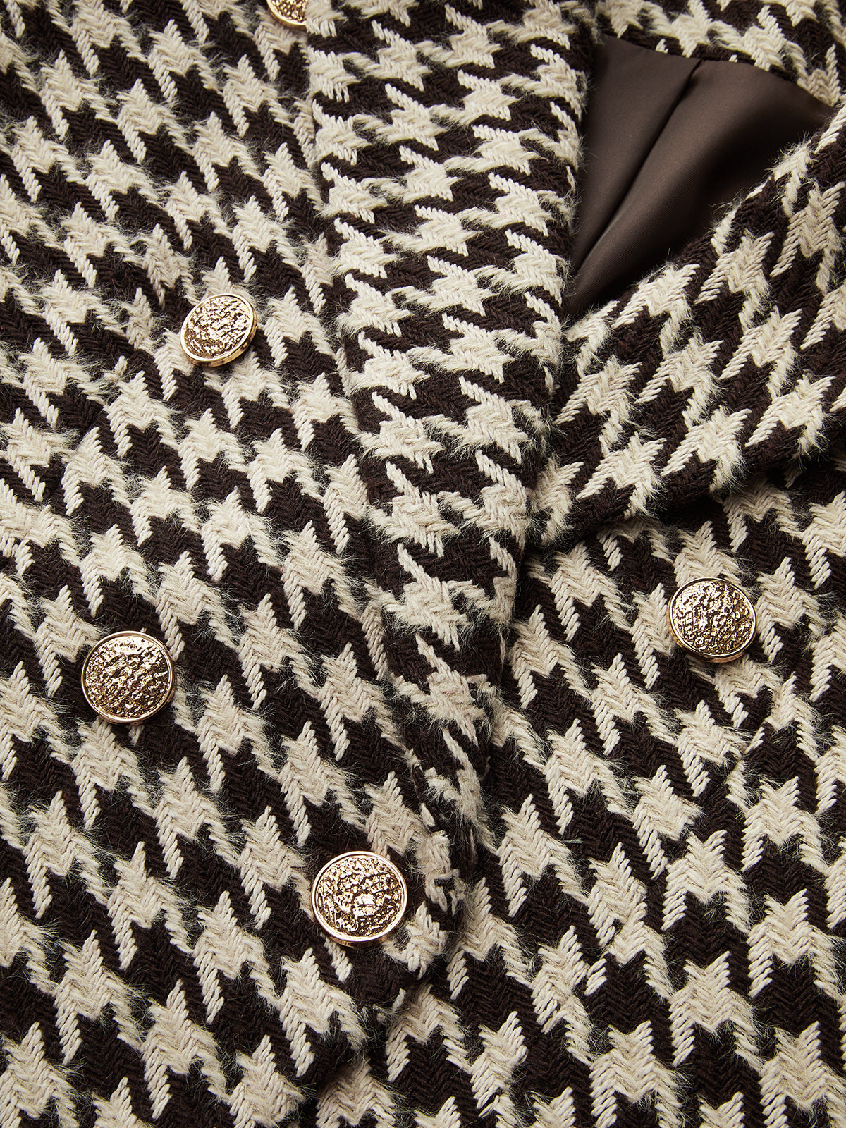 Metal Button Houndstooth Tweed Blazer for Women Classic Business Casual Coat