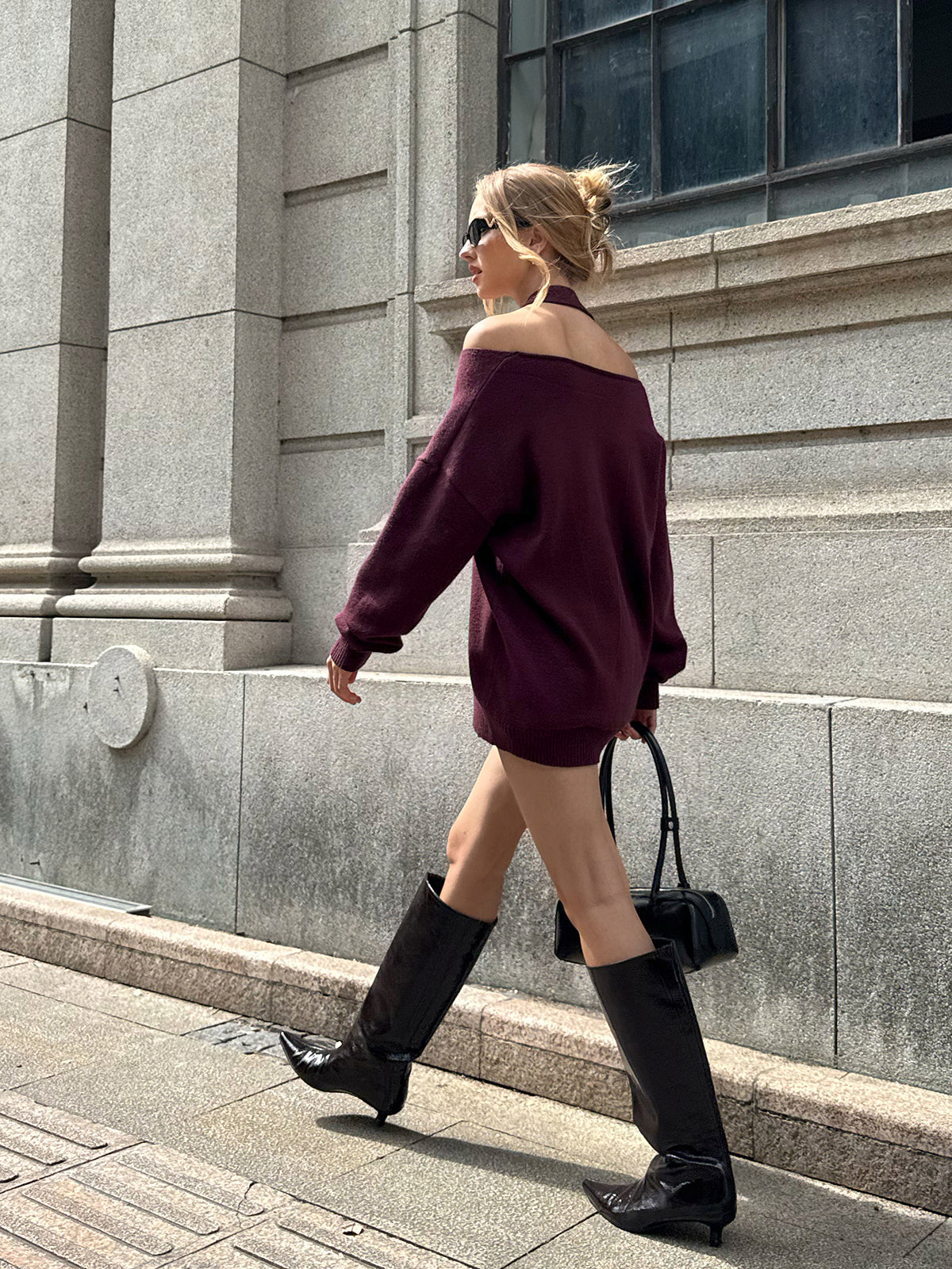 Halter Off-shoulder V-Neck Sweater for Women Casual Knitwear