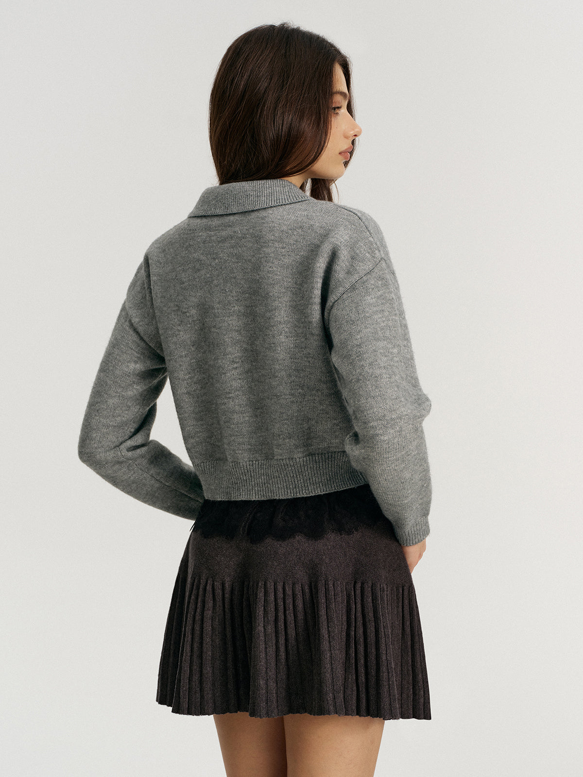 Lace Hem Collared Knit Cardigan for Women Lightweight Comfort