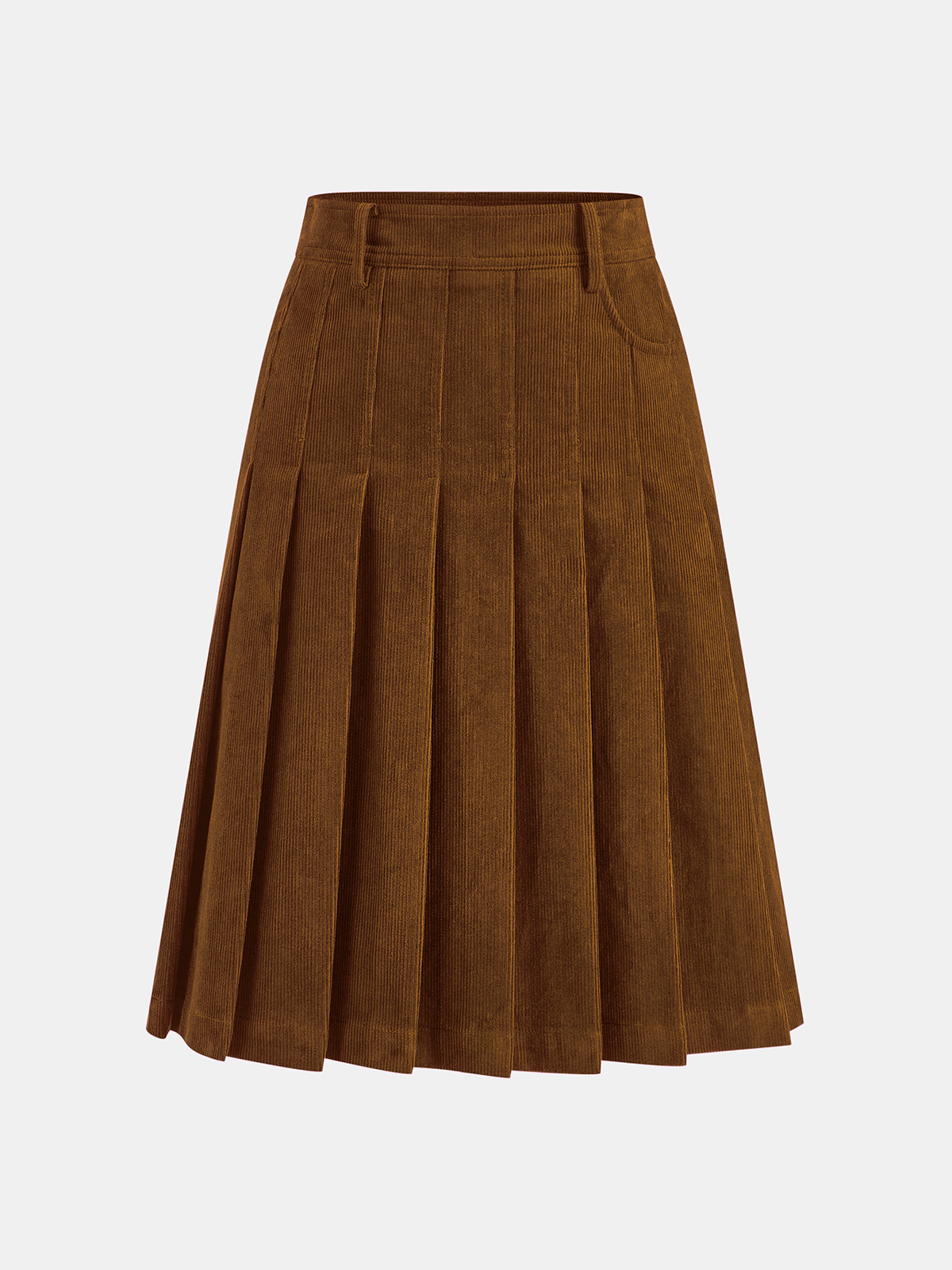 Pleated Corduroy Midi Skirt Women's Casual Fall Fashion