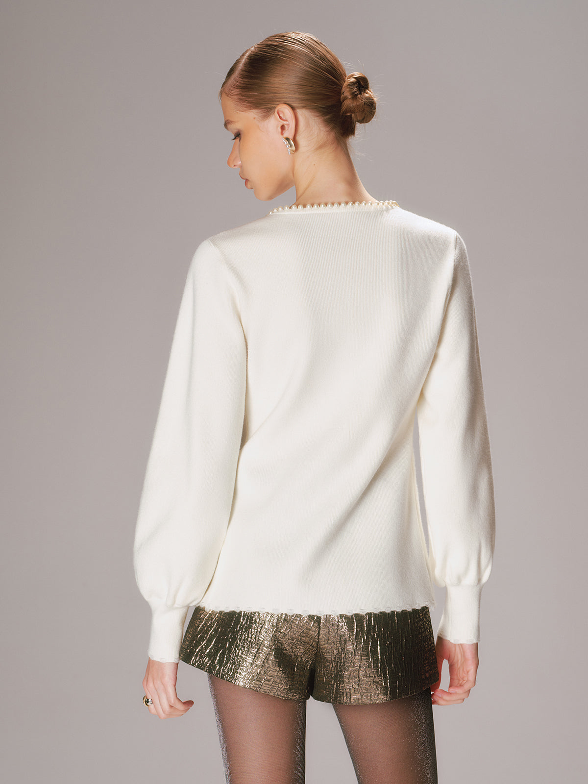Pearl Trim Knit Cardigan for Women Casual Wear