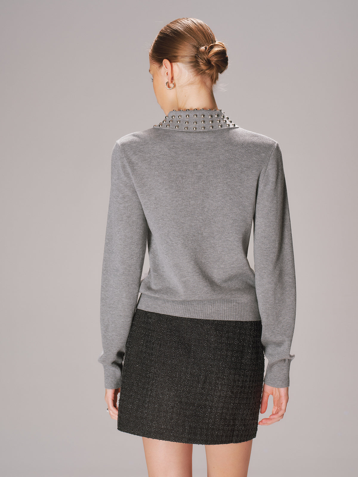 Studded Collar Wool-Blend Knit Polo Sweater for Men Winter Fashion