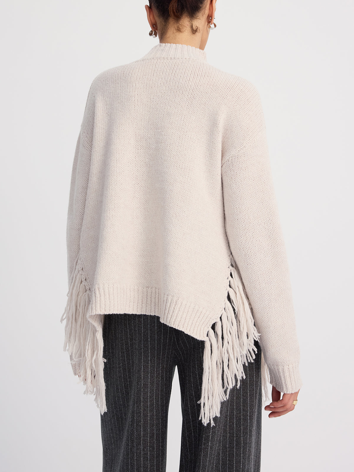 Oversized Fringe Mock-Neck Sweater for Women Cozy Winter Wear