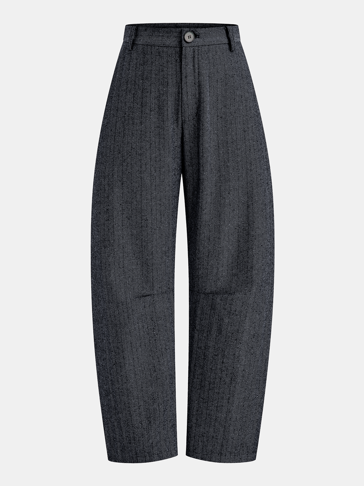 Mid-Waist Herringbone Curved-Leg Casual Trousers for Women