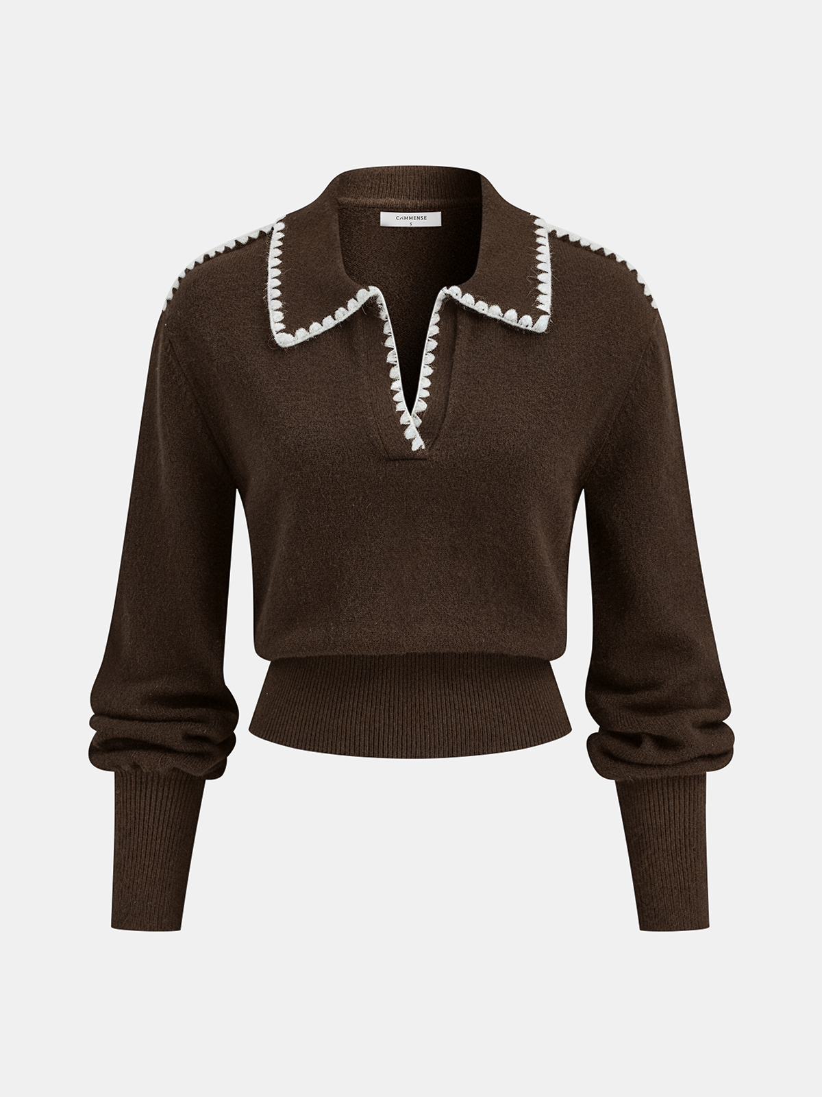 Contrast Embroidered Trim Polo Sweater for Casual Wear