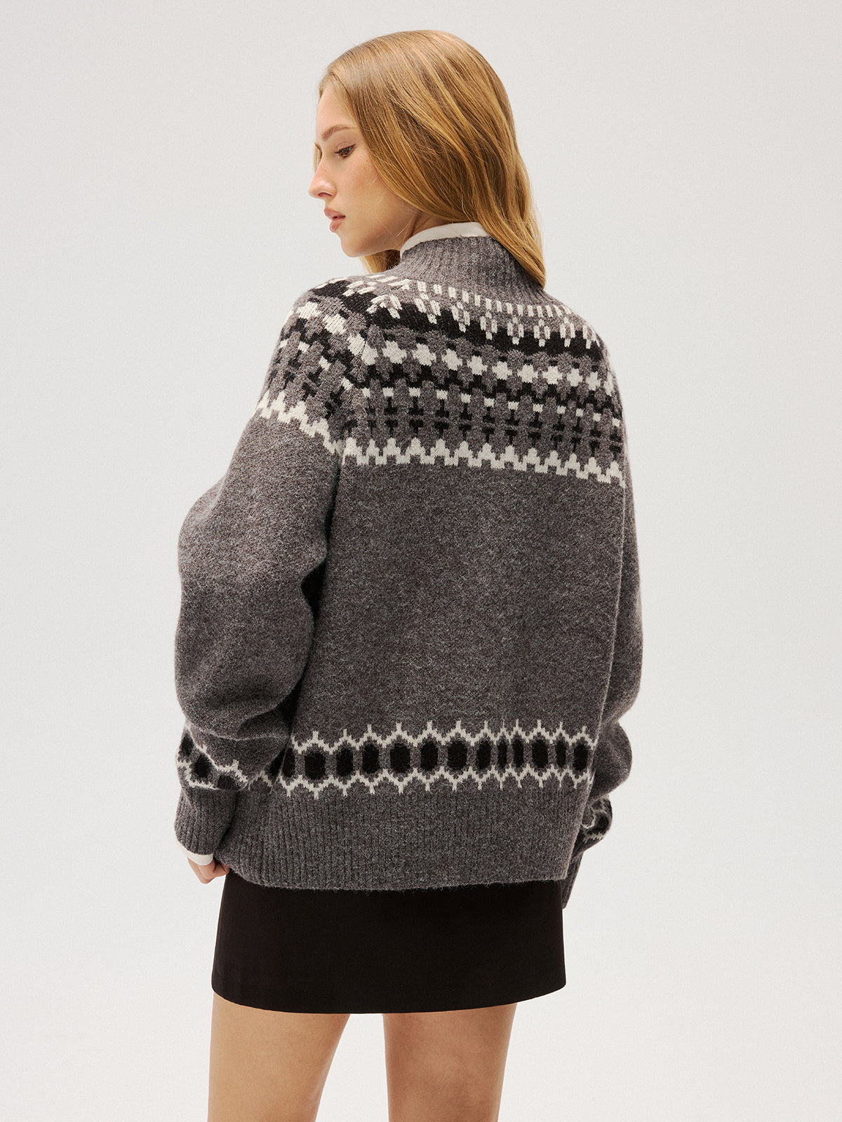 Loose Fair Isle Knit Button Front Cardigan Cozy Winter Sweater