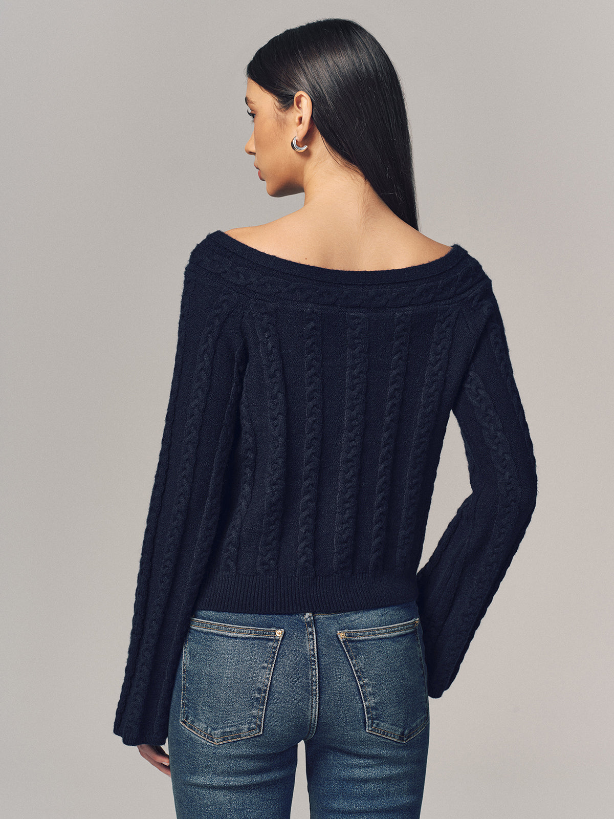 Multi-Way Cable Knit Boat Neck Metal Detail Knitted Top for Stylish Layering
