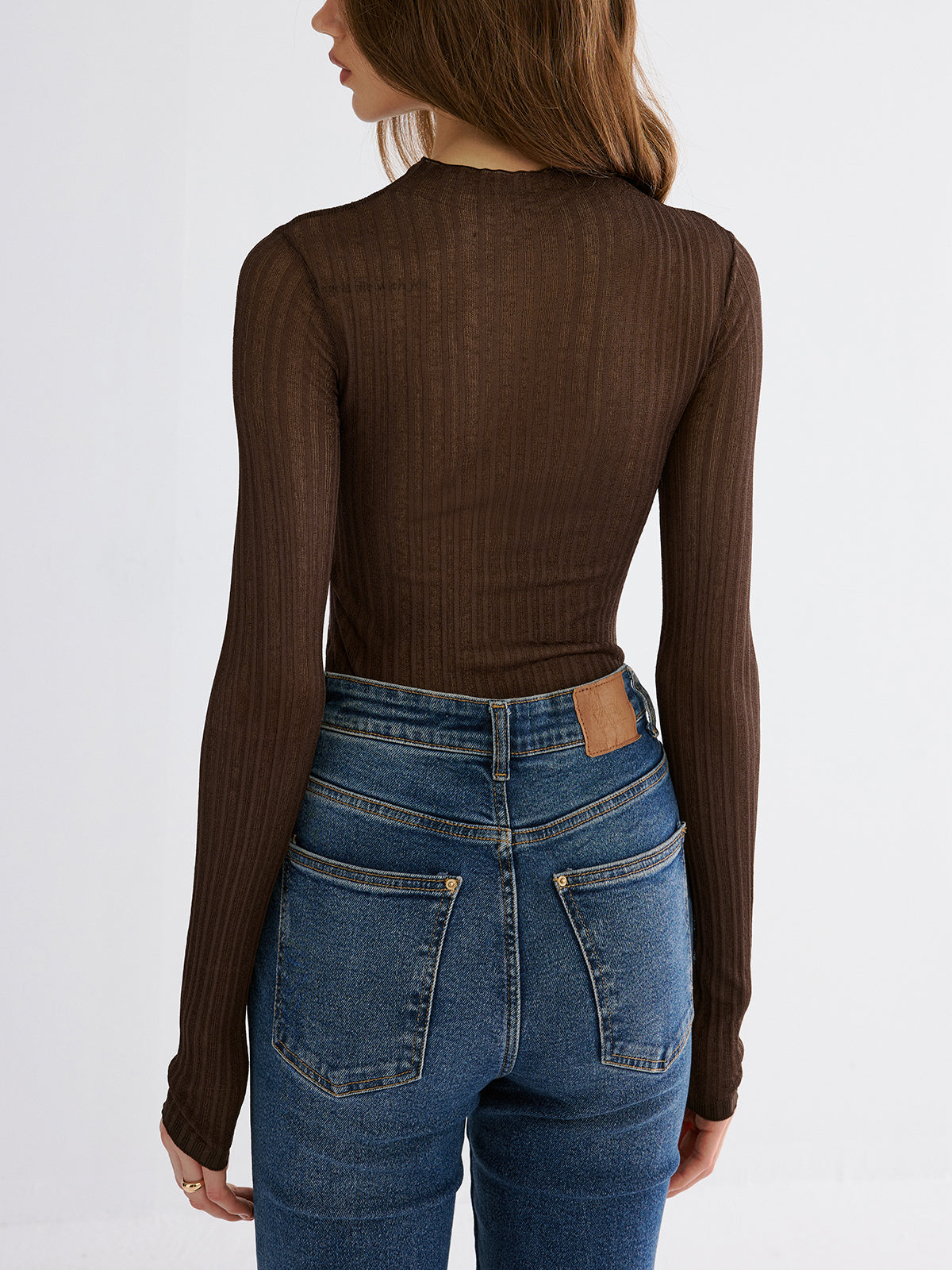 Mock Neck Contrast Mesh Top with Sheer Sleeves for Women