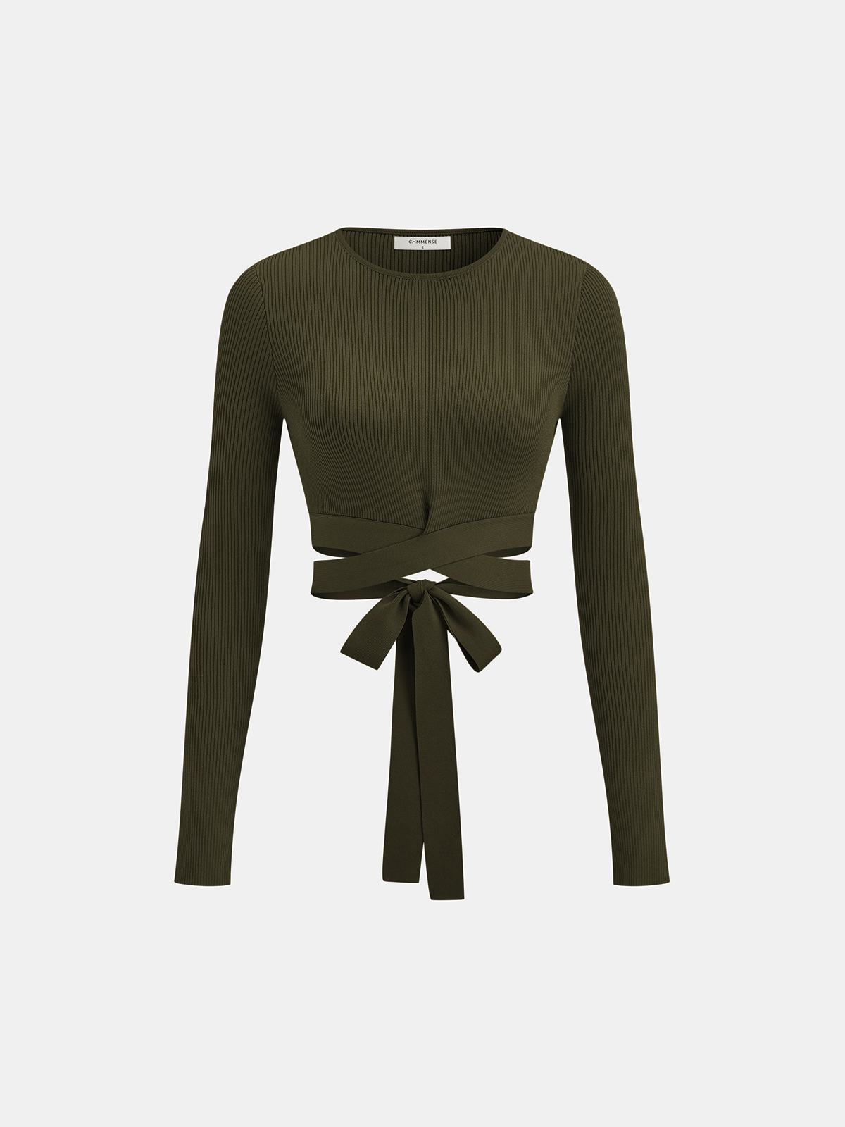 Ribbed Long Sleeve Tie-Back Crop Top for Women