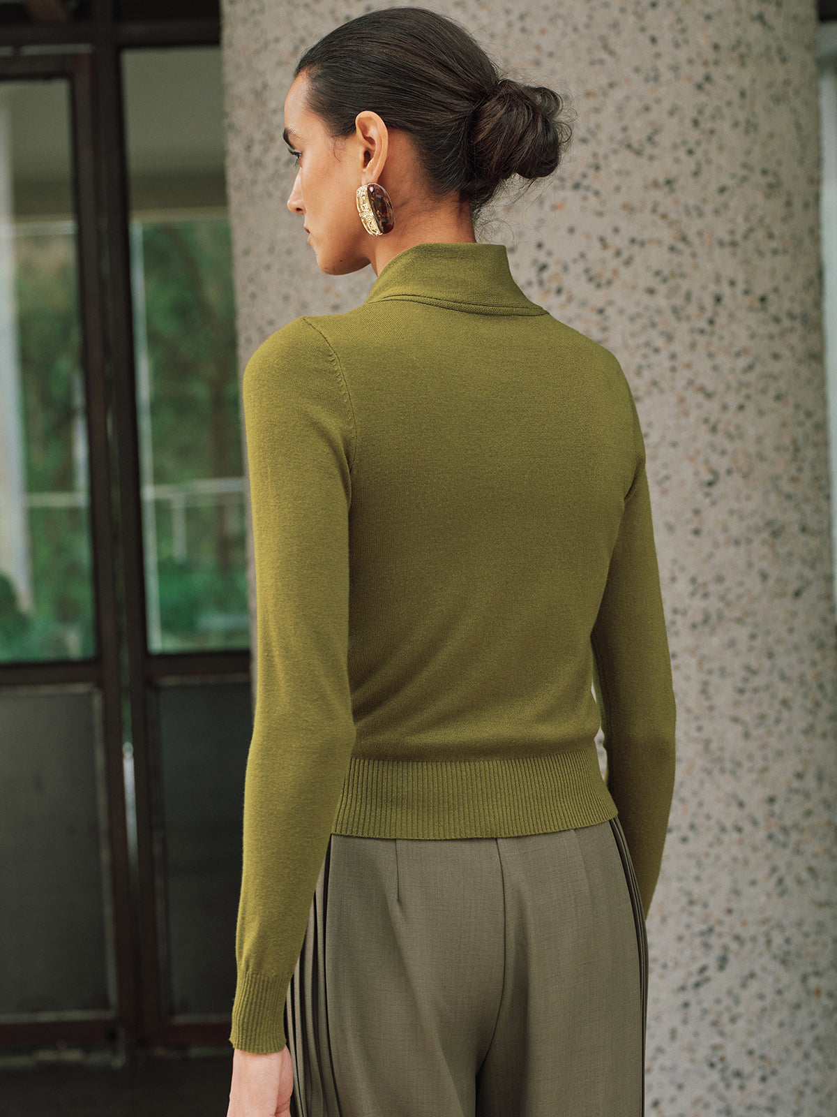 Wool-Blend Tie-Neck Fitted Knit Top for Women Comfortable Winter Essential