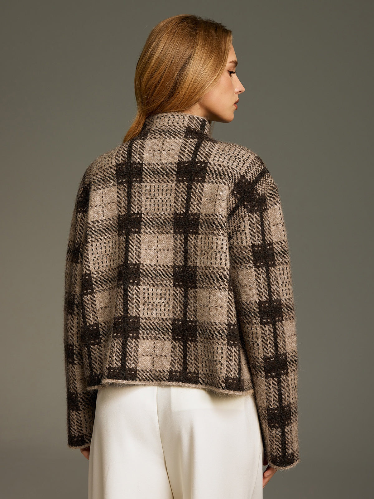 Wool-Blend Plaid Turtleneck Sweater for Winter Warmth