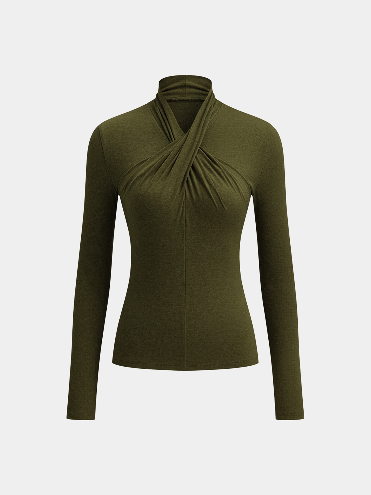 Cross Neck Long Sleeve Knit T-Shirt for Women, Cozy Casual Top